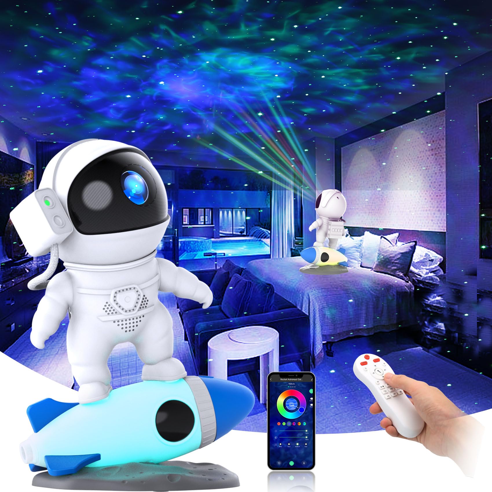 Galaxy Projector for Bedroom - Bluetooth Star Projector with Nebula Lights & White Noise, Astronaut Night Light for Kids & Adults, Remote Control & Auto Timer - Perfect for Relaxation, Meditation & Nursery Room Decor