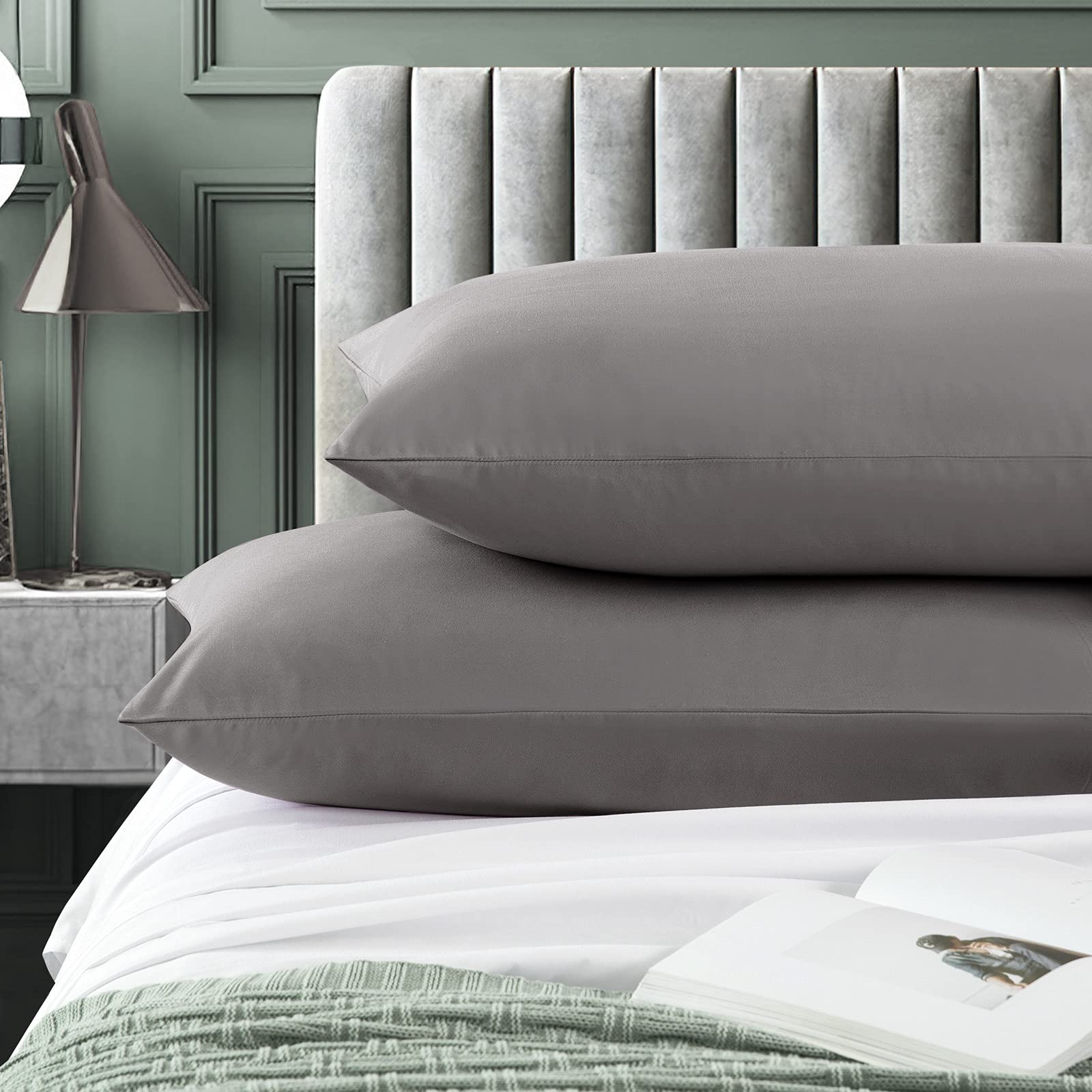 Premium 2 Pack 1800 Thread Count Microfiber Body Pillowcases - 20x54 Inch Dark Grey Pillow Covers with Envelope Closure | Ultra Soft & Breathable | Perfect for Pregnancy Support, Back Pain Relief & Side Sleepers