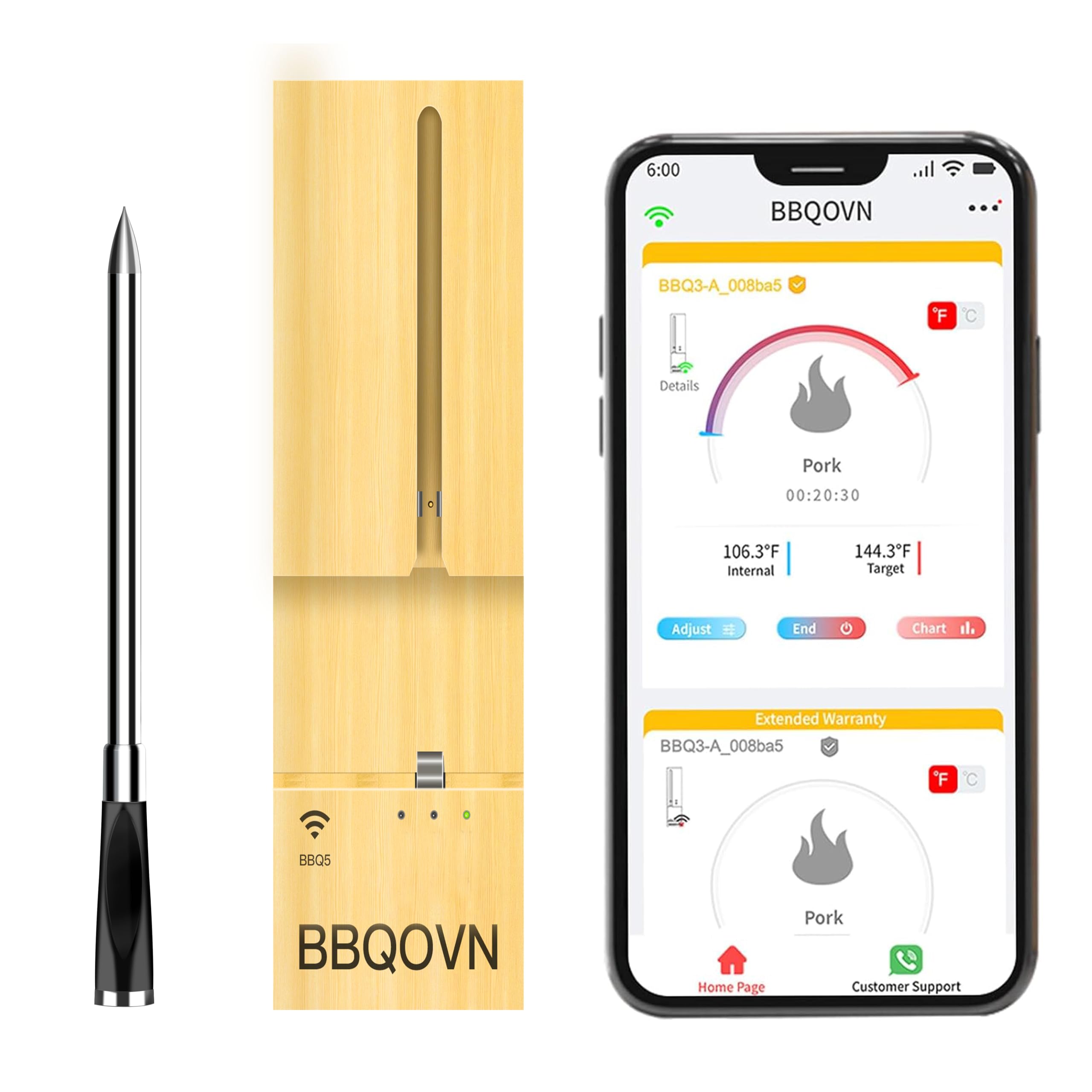 Wireless Meat Thermometer with WiFi & Bluetooth - Unlimited Range, 7 NIST Certified Sensors, Ambient Temp Monitor for BBQ, Grilling, Oven, Smoker, Air Fryer - Perfect for Outdoor Cooking & Indoor Kitchen Use (Black)