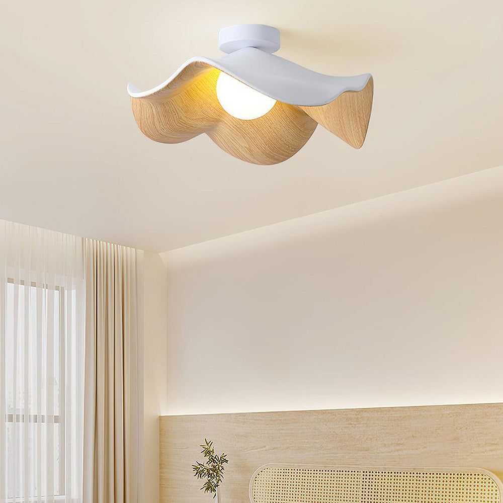 White Wood Lotus Resin Ceiling Light - Modern Boho Bedroom Lighting Fixture for Home Decor, Living Room, Nursery & Meditation Space