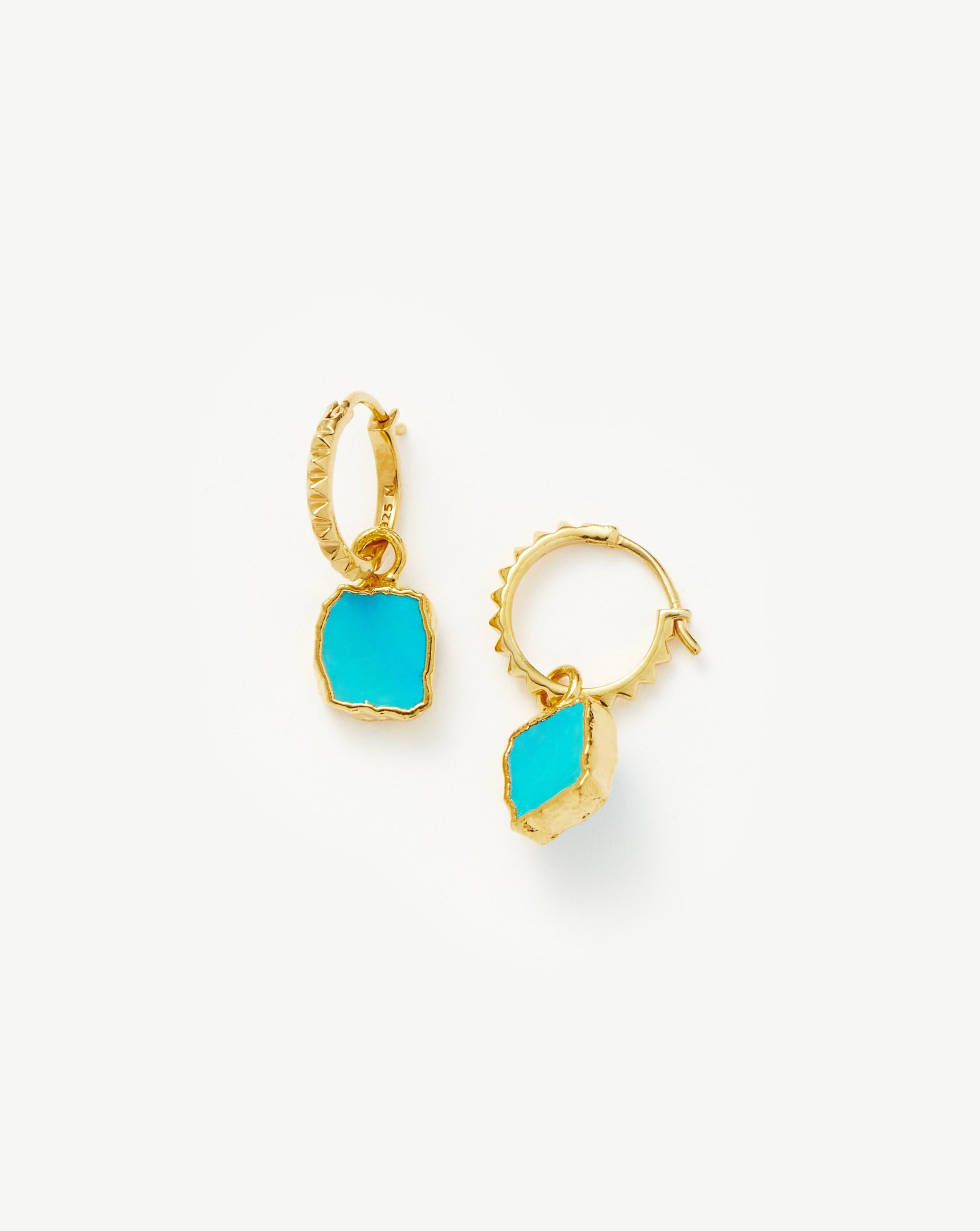 Mini Pyramid Charm Hoop Earrings - 18k Gold Vermeil & Turquoise Dangle Earrings for Women | Boho Chic Jewelry for Everyday Wear, Parties & Gifts