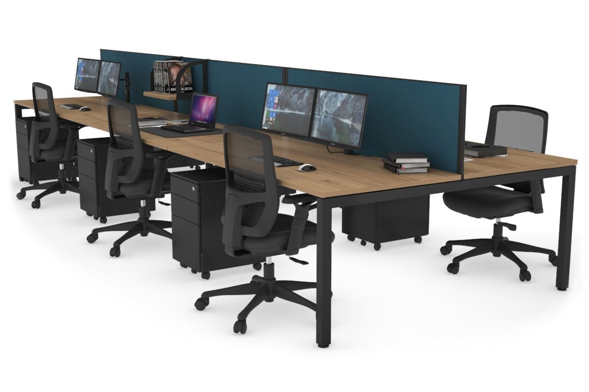 Quadro Square Legs 6-Person Office Workstation Desk - 1200L x 800W with Cable Management Scallop - Ideal for Open Office Layouts & Collaborative Workspaces