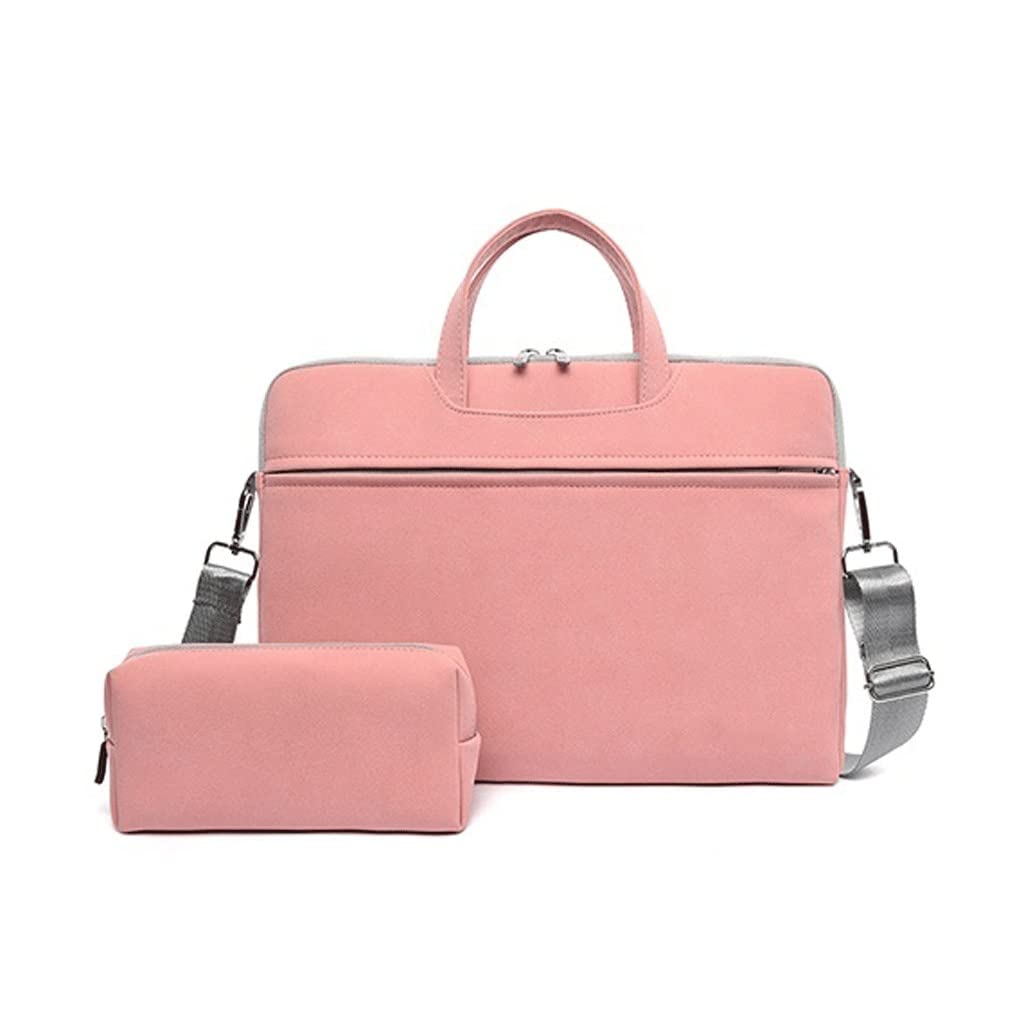 Premium PU Leather Laptop Bag for Women & Men - 13.3-14 Inch Slim Business Briefcase with Shoulder Strap (Pink) - Perfect for Office, Work, Travel & School Commute