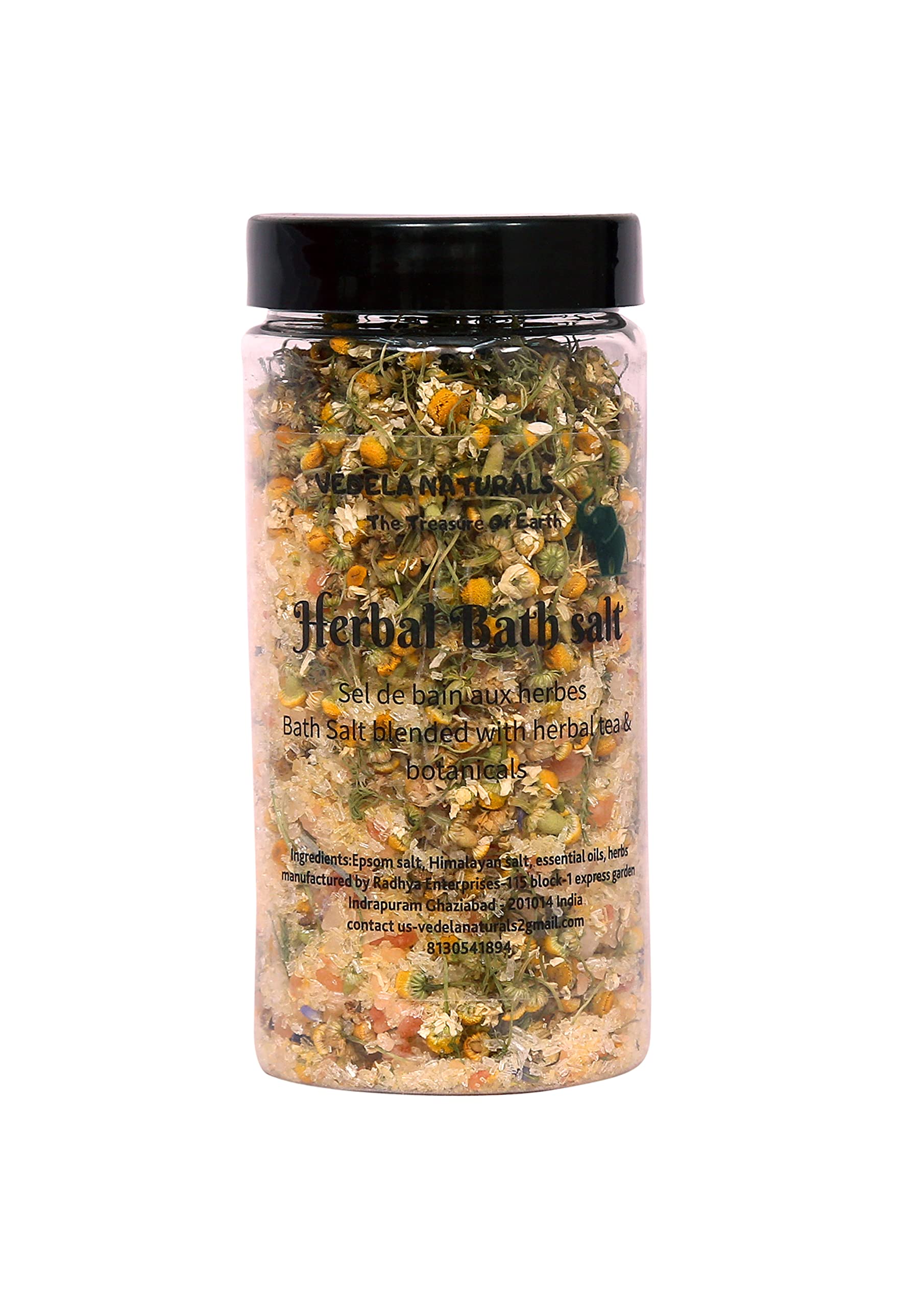 VÉDELA Naturals Chamomile Bath Salt with Herbs, Sea Salt & Pink Salt - Epsom Bath Soak for Relaxation & Stress Relief - 300g for Women - Perfect for Spa Nights, Self-Care & Gift Giving