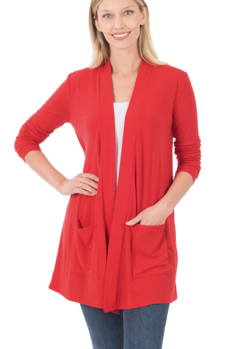 Long Open Front Cardigan with Pockets - Women's Lightweight Knit Sweater for Casual Wear, Office & Layering