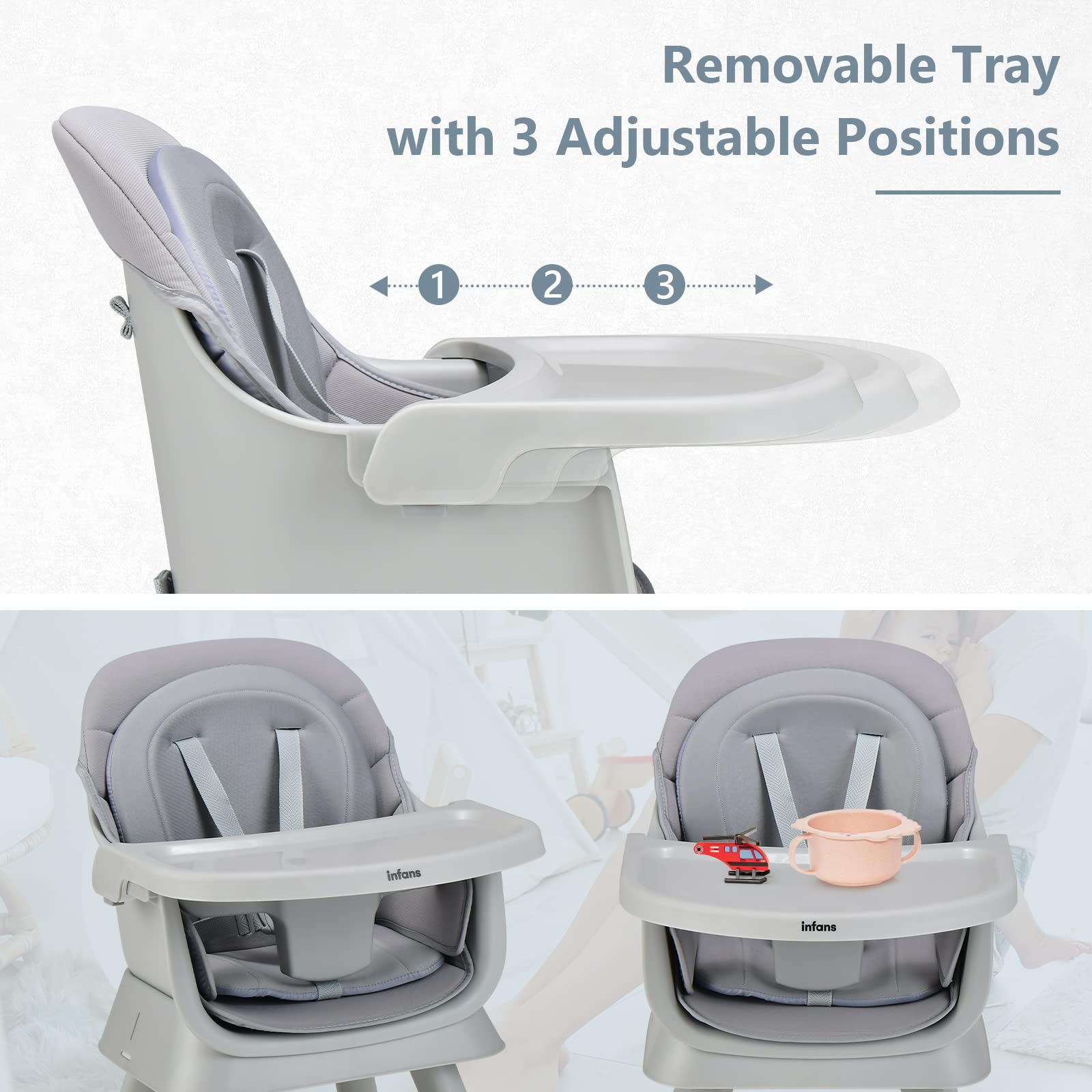 INFANS 8-in-1 Convertible Baby High Chair & Toddler Booster Seat with Removable Tray - Multifunctional Dining, Play & Learning Table for Infants - Perfect for Mealtime, Playtime & Building Blocks Activities