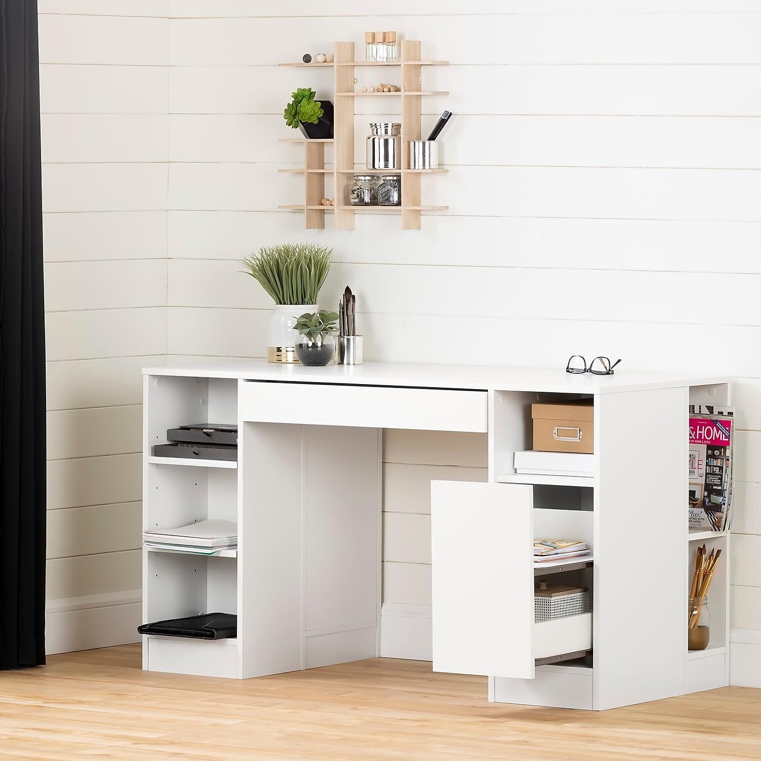 South Shore Crea Craft Table with Open & Closed Storage - Pure White Kids Activity Desk for Arts, Crafts & Homework - Perfect for Playrooms & Homeschooling