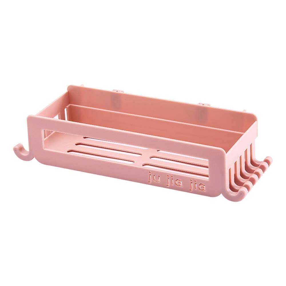 Rectangle Bathroom Shelf with 9 Hooks - Wall Mounted Plastic Shower Caddy Organizer for Shampoo, Soap & Toiletries - Space Saving Bath Corner Storage Solution for Small Bathrooms & Showers
