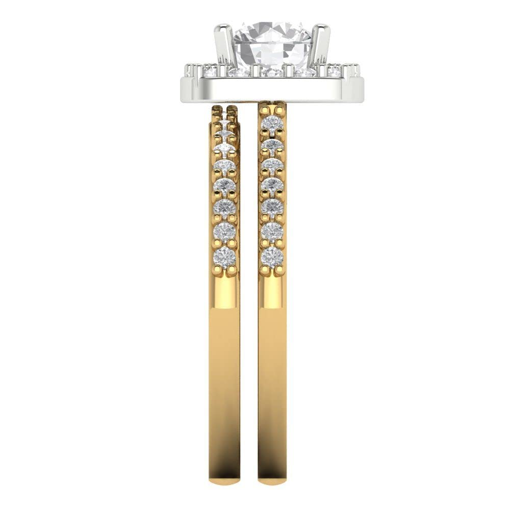 2.22ct Round Cut Moissanite Diamond Bridal Ring Set in 14K Yellow & White Gold | Halo Solitaire Engagement & Wedding Band | Clara Pucci Stunning Statement Jewelry for Brides, Anniversaries & Special Occasions