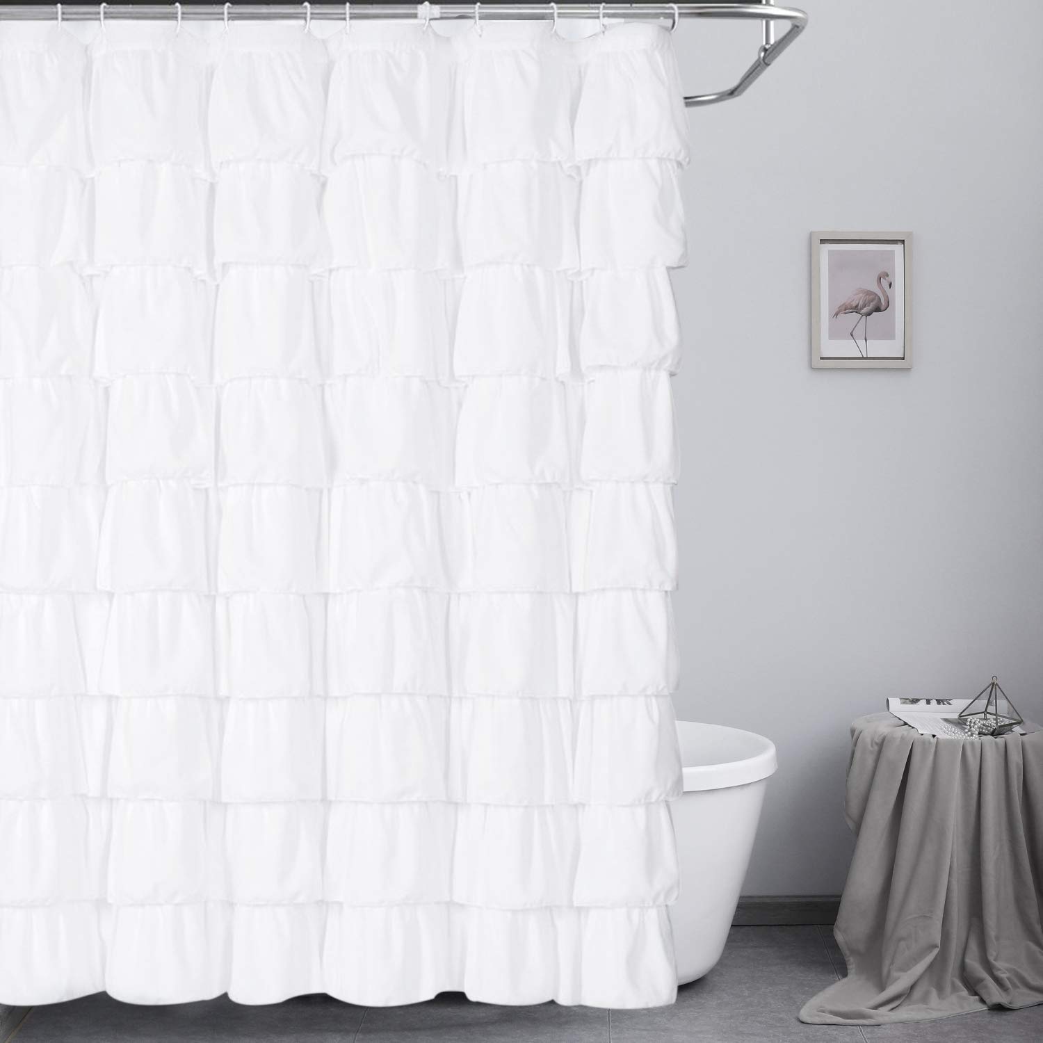 Ameritex White Ruffle Shower Curtain 72x72 Inches - Soft Polyester Bathroom Decor for Showers & Bathtubs | Elegant Home Accessories for Modern, Farmhouse & Coastal Bathroom Styles