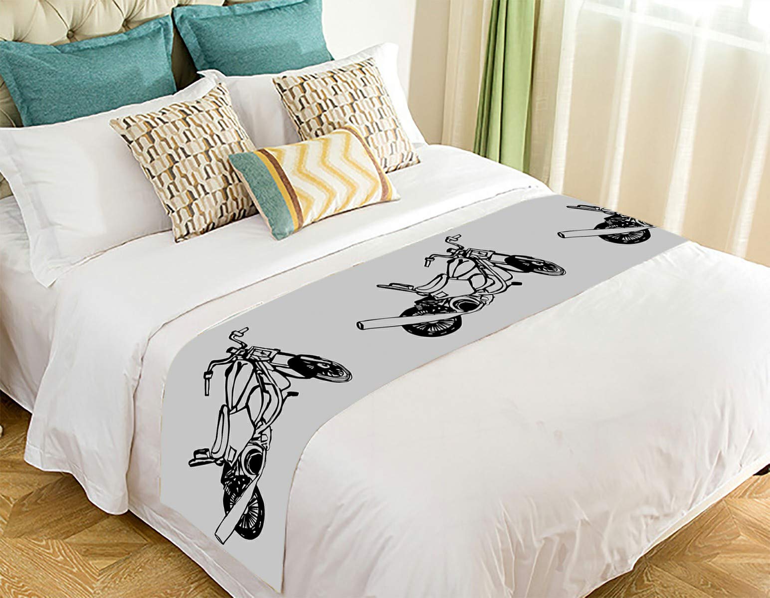ECZJNT Motorcycle Themed Bed Runner - 20x95 Inch Stylish Bed Scarf for Biker Enthusiasts | Perfect for Motorcycle Bedroom Decor, Biker Gifts & Man Cave Accessories