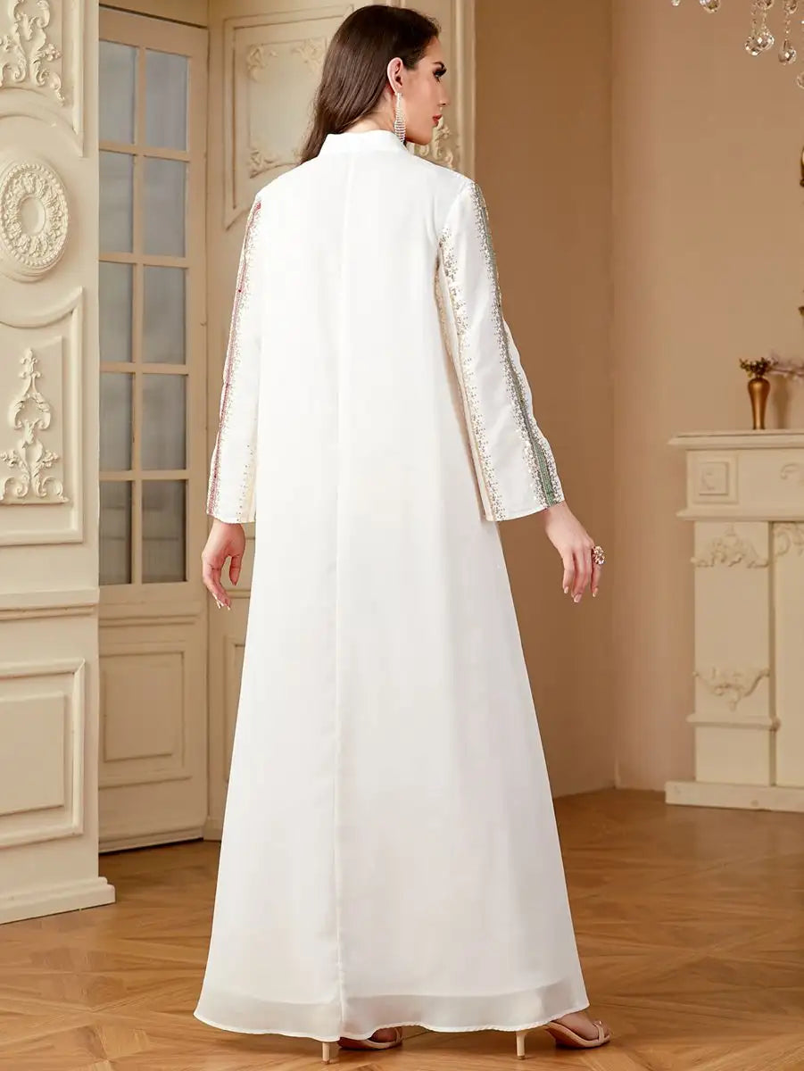 Elegant Chiffon Embroidery Eid Caftan Dress for Women - Flowy Long Kaftan with Intricate Designs #244170 | Perfect for Eid Celebrations, Weddings & Special Occasions