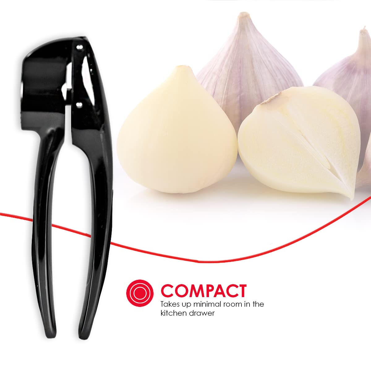Premium Zinc Garlic Press - Smooth Grip, Easy to Use & Clean - Black Onyx Kitchen Tool (6.22