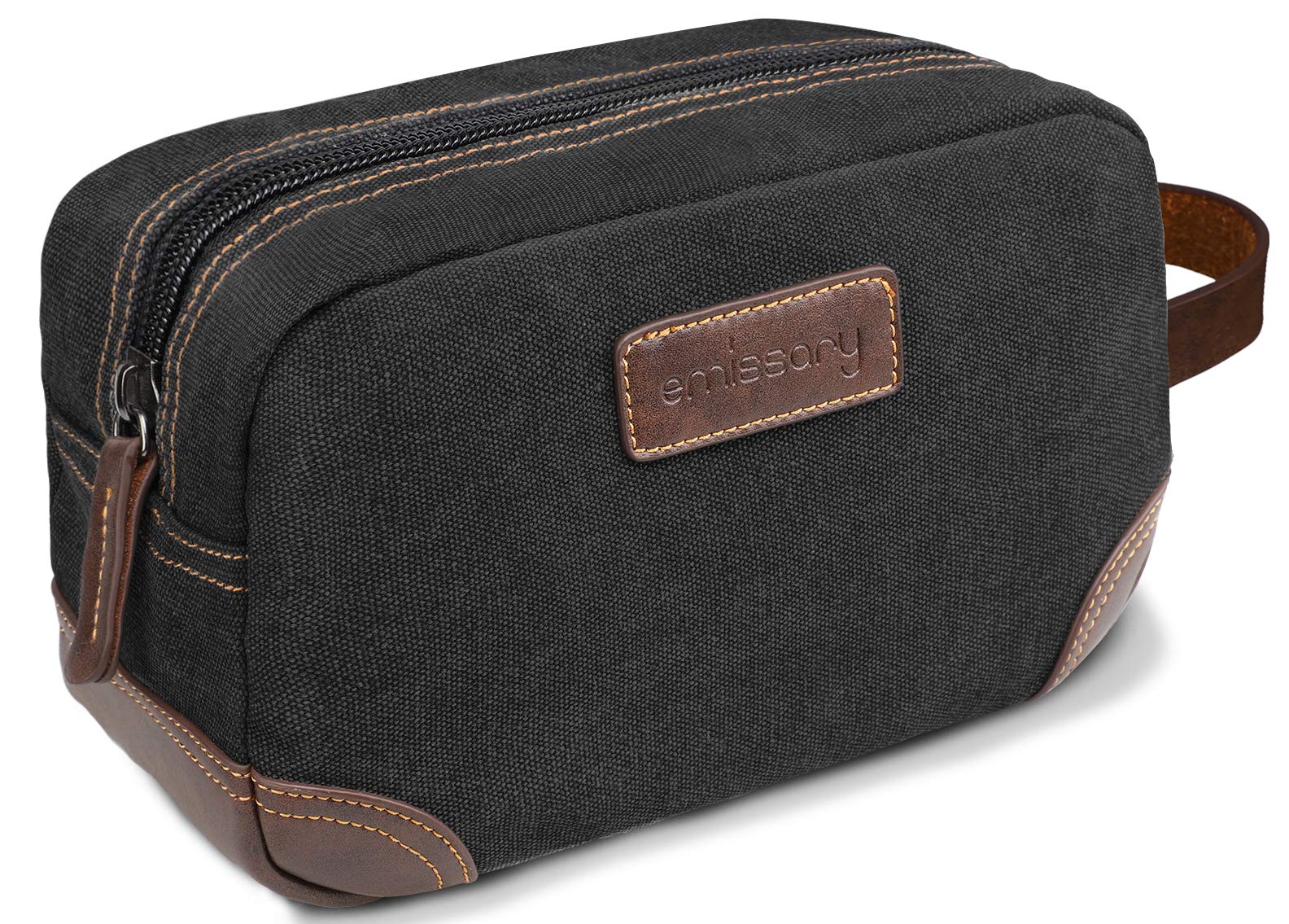 Premium Men's Leather & Canvas Travel Toiletry Bag - Waterproof Dopp Kit Shaving Organizer for Men - Ideal for Business Trips, Gym, Camping & Vacation Accessories (Black)