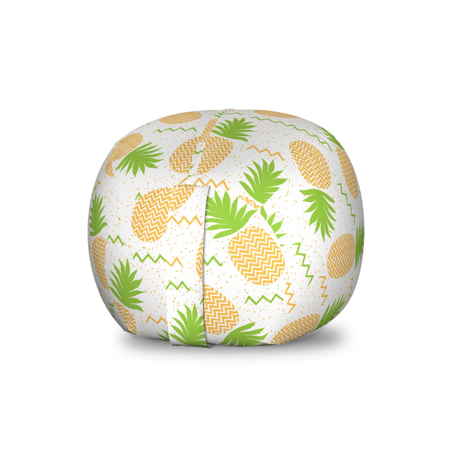 Ambesonne Tropical Toy Storage Bag Chair - Herringbone Stripes with Dots Design, Summer Fruit Pattern Stuffed Animal Organizer - Washable Small Size in Fern Green & Orange - Perfect for Kids' Room, Playroom & Nursery Organization
