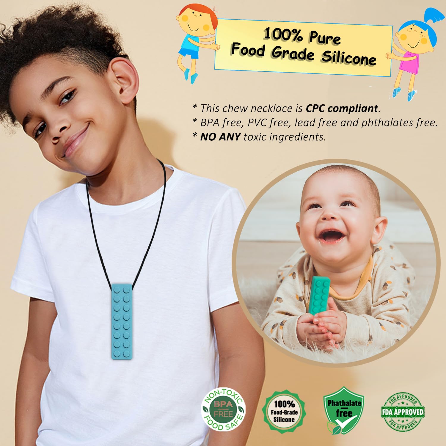 7 Pack Silicone Chew Necklaces for Kids & Adults - Sensory Toys for Autism, ADHD, Anxiety Relief - BPA-Free Chewable Necklace for Biting, Fidgeting & Stress Relief - Perfect for School, Travel & Sensory Therapy