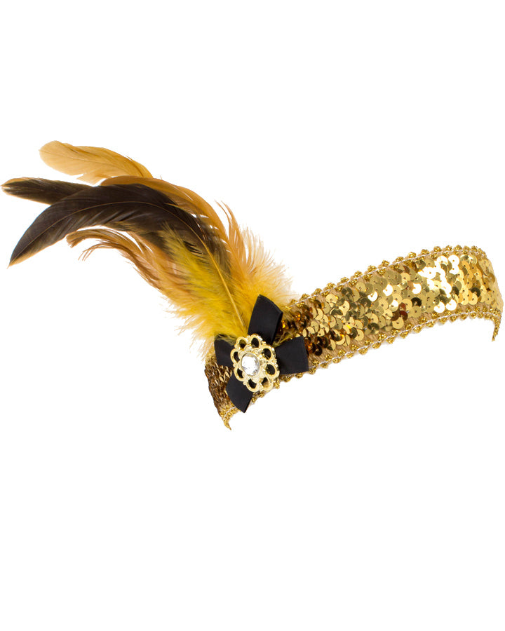 20s Gold Feather Flapper Headband - Vintage 1920s Gatsby Headpiece for Women - Perfect for Roaring 20s Parties, Costumes, and Themed Events