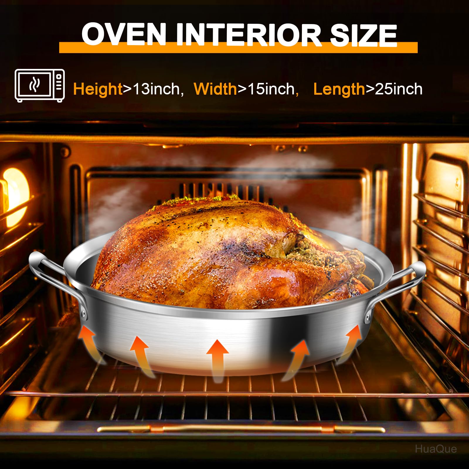 Stainless Steel Large Roasting Pan with Rack & Lid - 21 Inch Nonstick Oval Roaster for Turkey, Chicken - Perfect for Thanksgiving, Christmas & Family Dinners - Great Gift for Mom, Wife & Women
