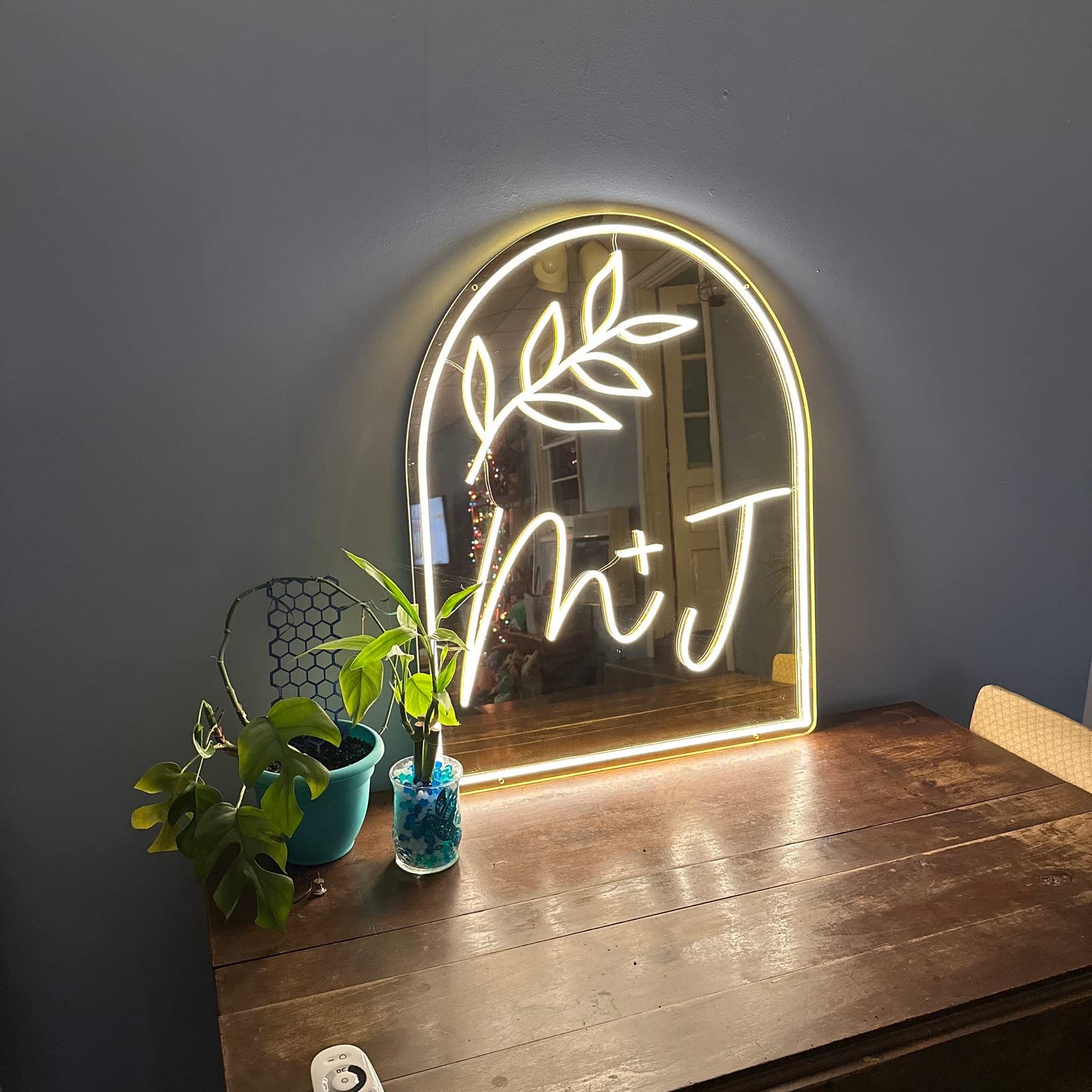 Custom Neon Signs for Wedding - Personalized Dimmable LED Neon Light with Initials, Gold Mirrored Acrylic Wall Decor (15