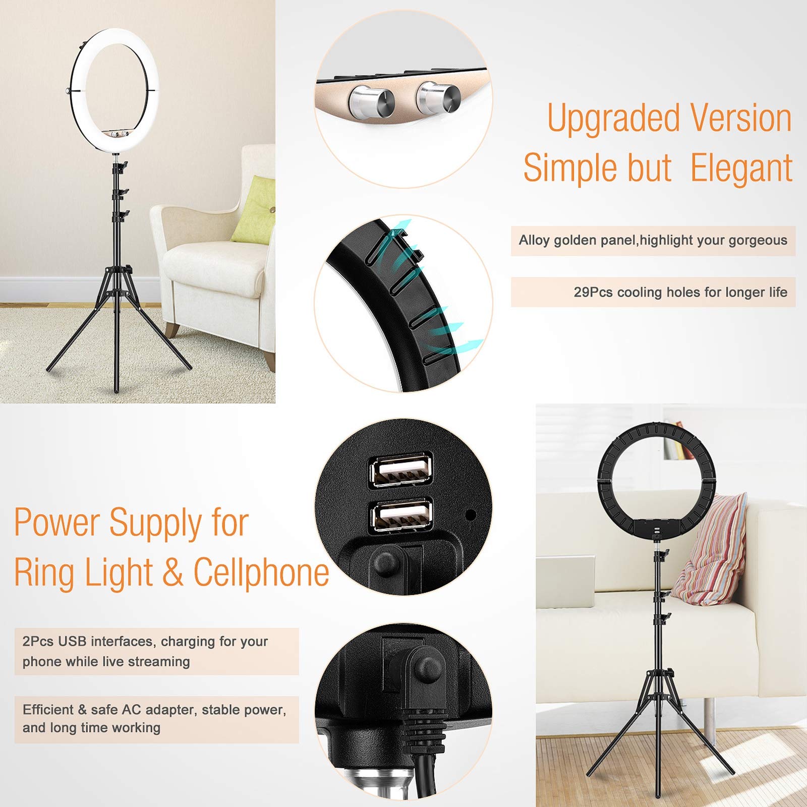 ZXCVASDF 14-inch Foldable Ring Light Kit with Tripod Stand & Phone Holder - Professional Selfie LED Light for Video Photography, Live Streaming, Makeup (Perfect for YouTube, TikTok, Instagram Content Creation)