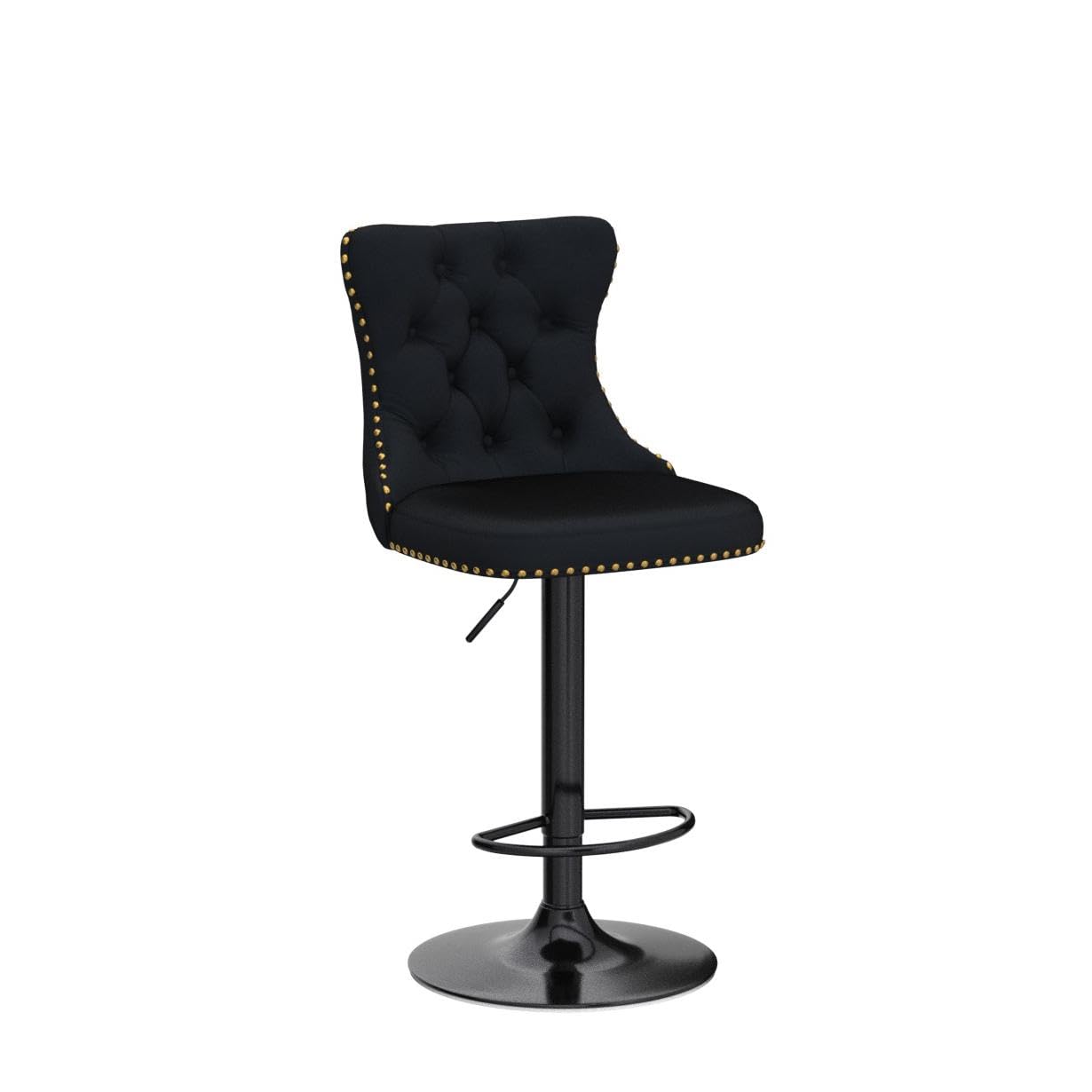 i-POOK Swivel Bar Stools Set of 2 - Adjustable Counter Height Barstools with Nailheads Trim, Button Tufted Back & Footrest - Velvet Dining Chairs for Kitchen Island, Home Bar, Restaurant & Cafe - Black Modern Bar Stools for Indoor & Outdoor Use