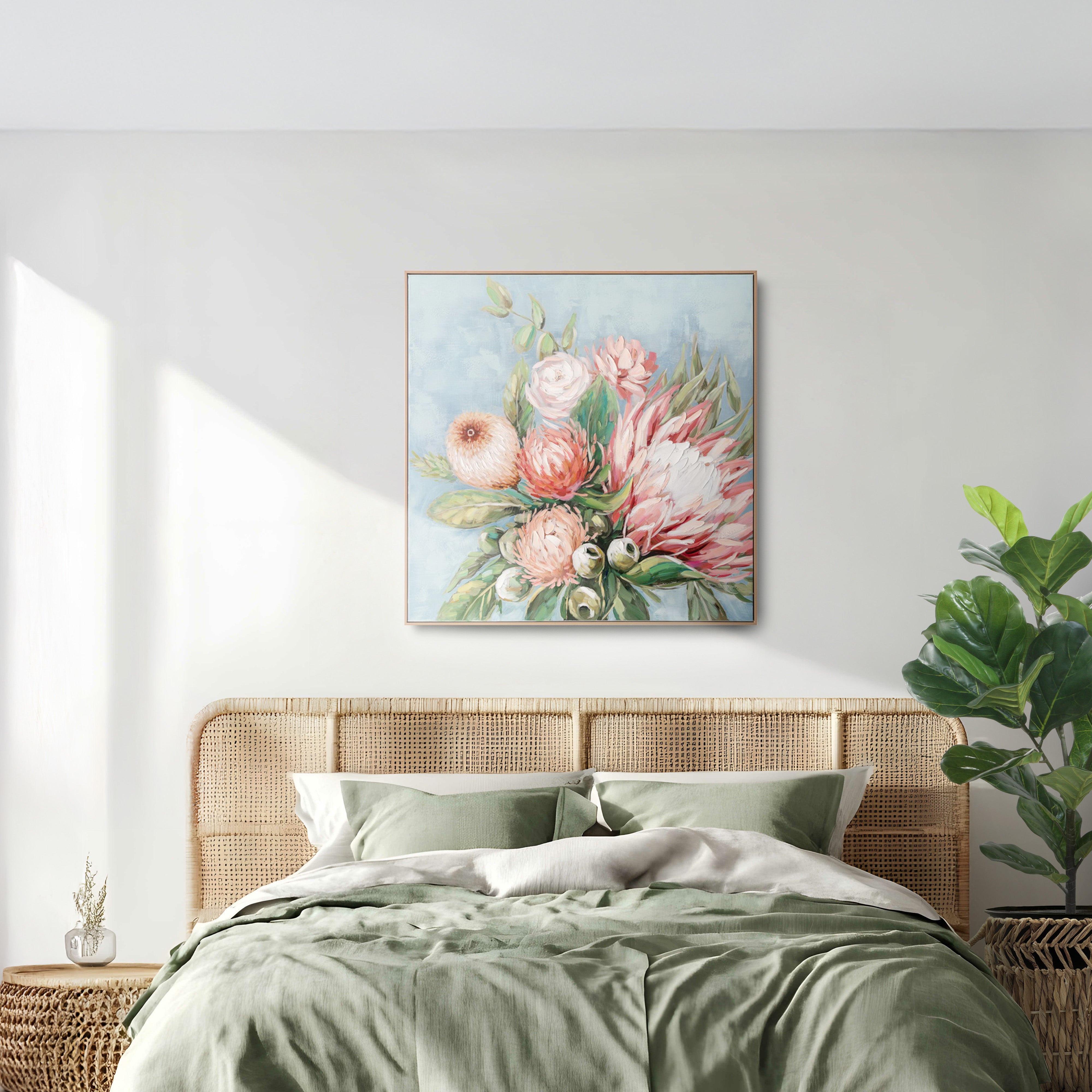 Urban Style Brushmarks Embellished Canvas Protea Blue Wall Art - Perfect for Living Room, Bedroom & Office Decor