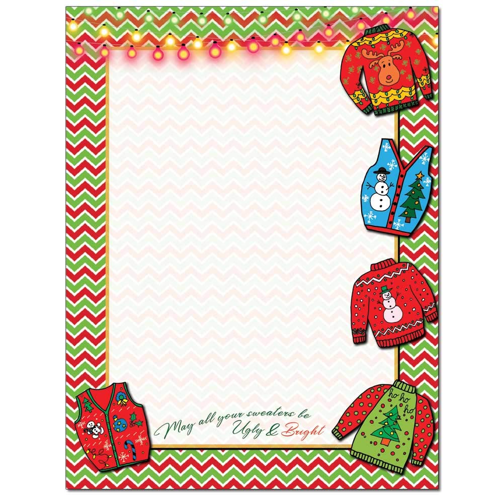 Ugly Sweater Letterhead Laser & Inkjet Printer Paper - 25 Sheets Pack - Perfect for Holiday Cards, Party Invitations & Festive Office Documents
