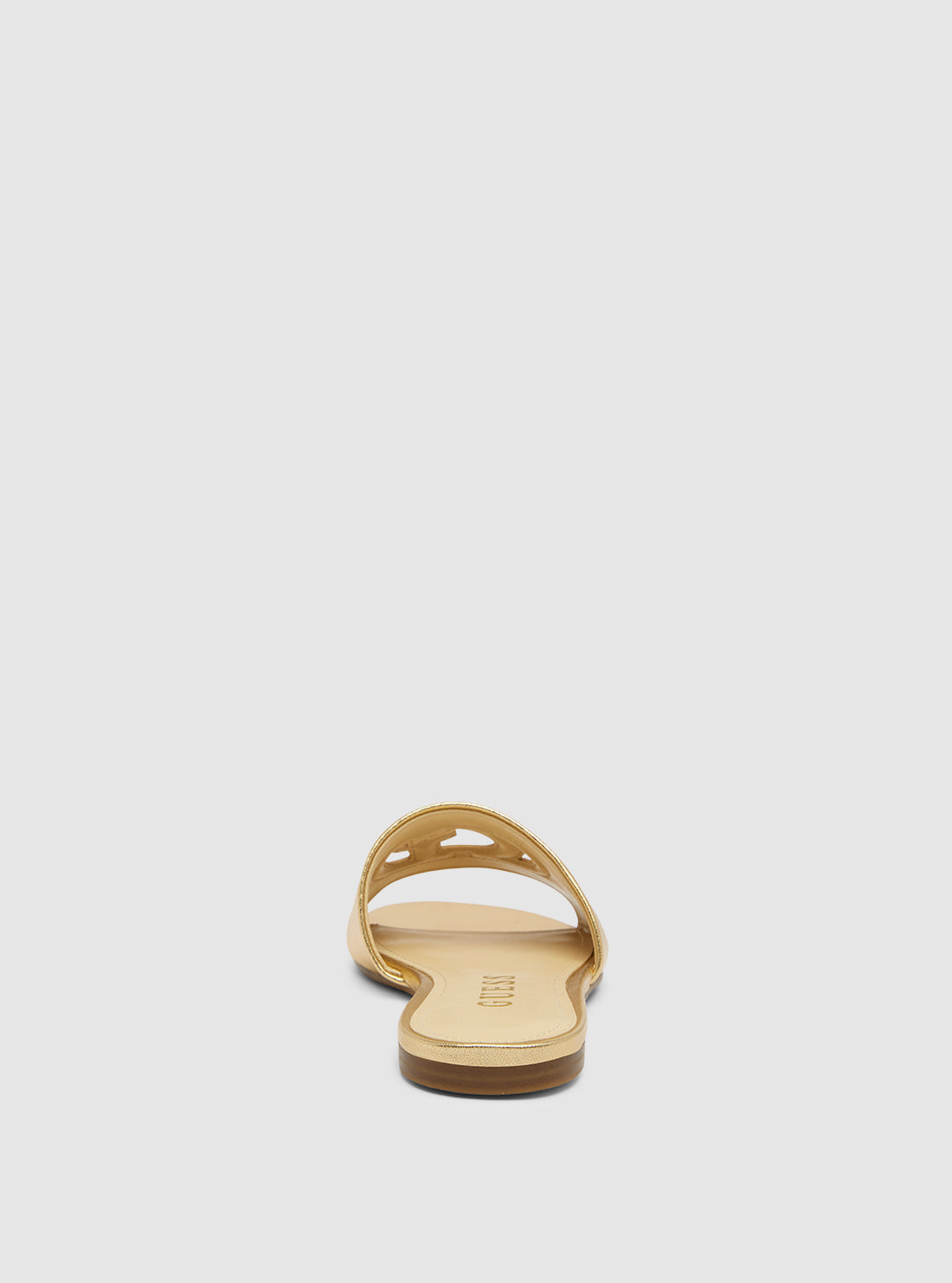 Gold Tashia Cutout Logo Slides - Comfortable Summer Sandals for Women - Perfect for Beach, Pool, and Casual Outings