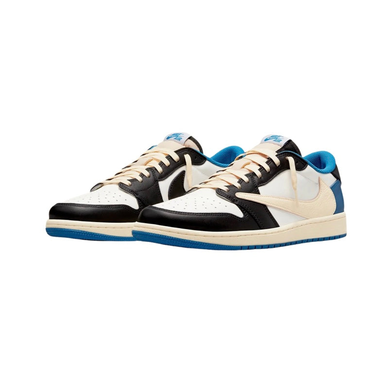 Travis Scott x Fragment x Air Jordan 1 Low OG SP Sneakers - White Black Royal Sail Colorway - Limited Edition Basketball Shoes for Streetwear & Sneaker Collectors
