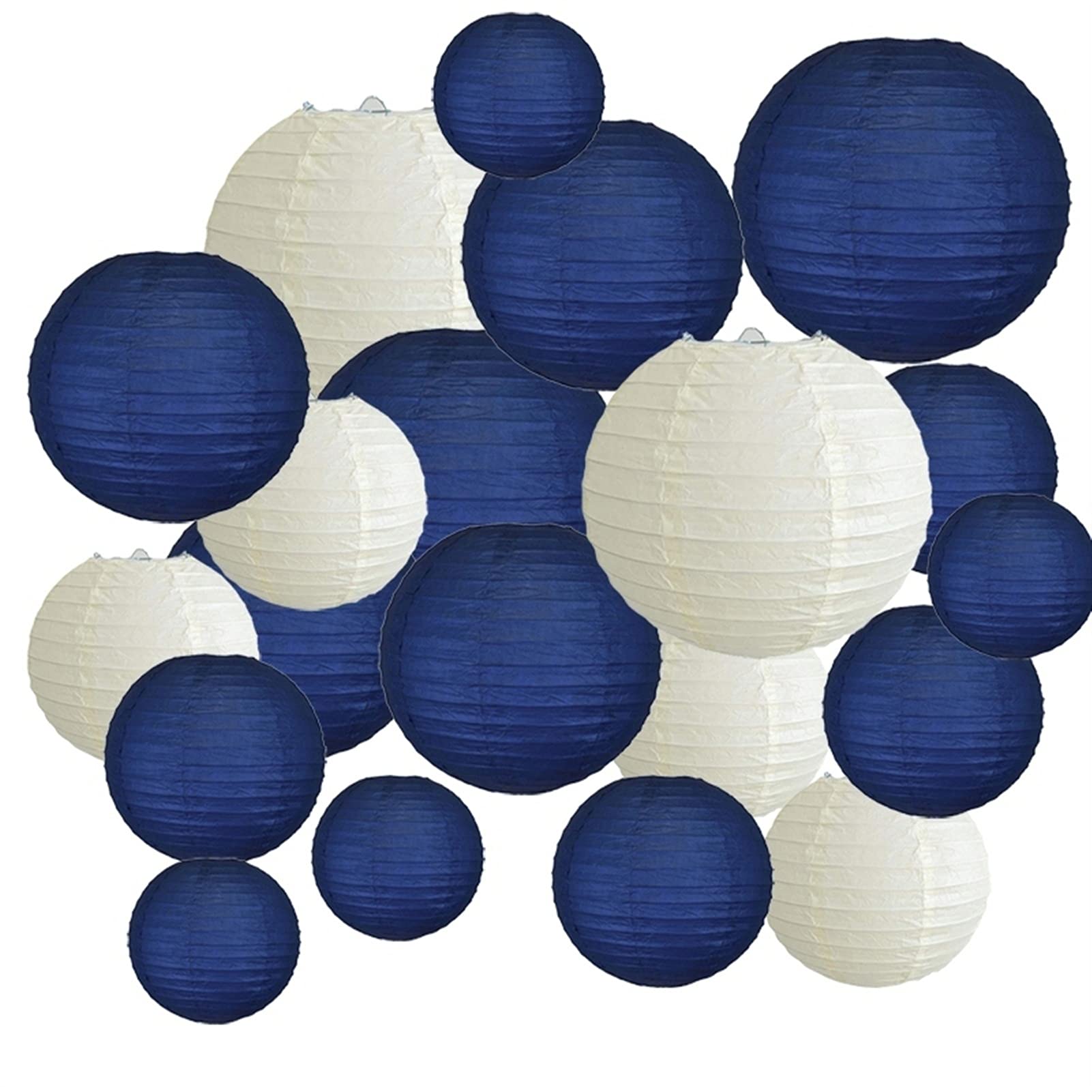 20Pcs 6-12 Inch Navy Blue & Beige Chinese Paper Lanterns - M5RU Holiday Decoration for Wedding, Christmas, Party & Events - Perfect for Indoor/Outdoor Decor, Asian-Themed Celebrations & Festive Lighting