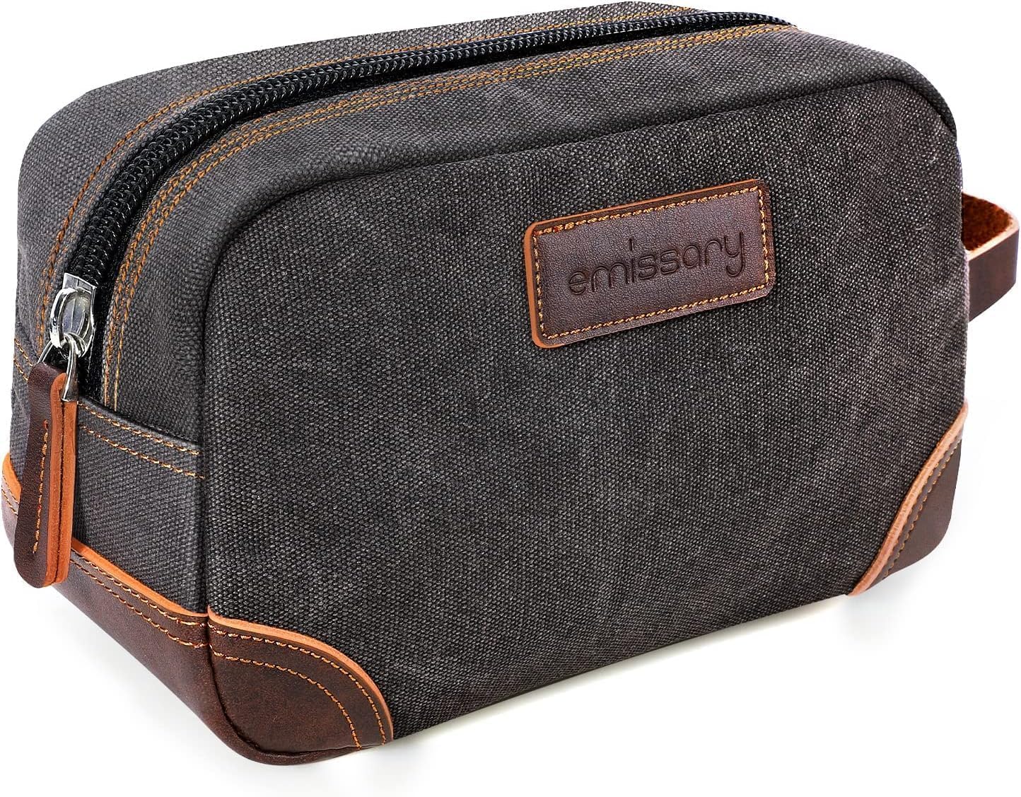Premium Men's Leather & Canvas Travel Toiletry Bag - Waterproof Dopp Kit for Shaving & Grooming Essentials | Compact Bathroom Organizer for Business Trips, Camping & Vacation | Ideal Gift for Men
