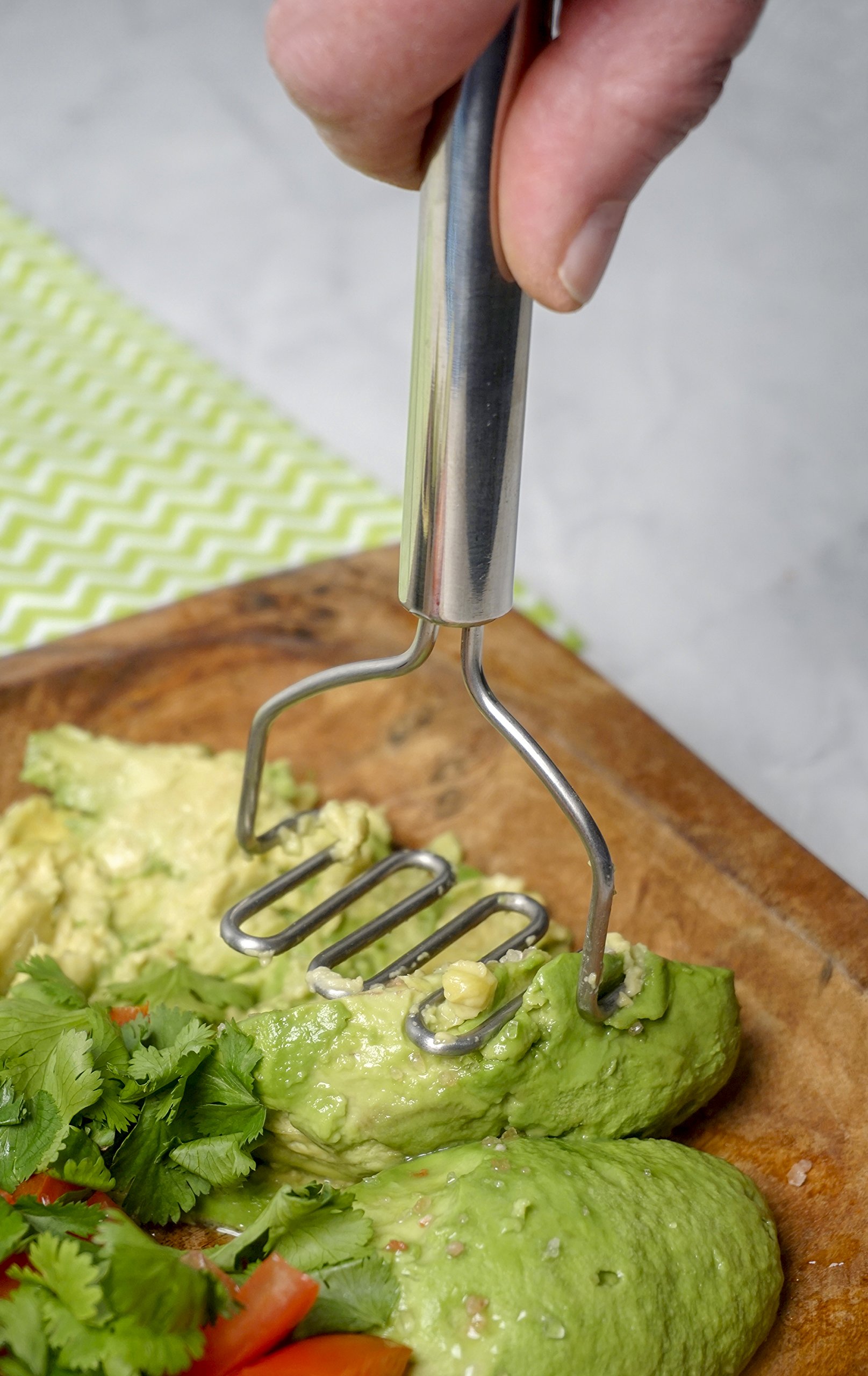 RSVP International Stainless Steel Potato & Avocado Masher - 7 Inch Kitchen Tool with Ergonomic Handle - Dishwasher Safe for Easy Cleaning - Perfect for Mashing Potatoes, Guacamole & Baby Food Prep