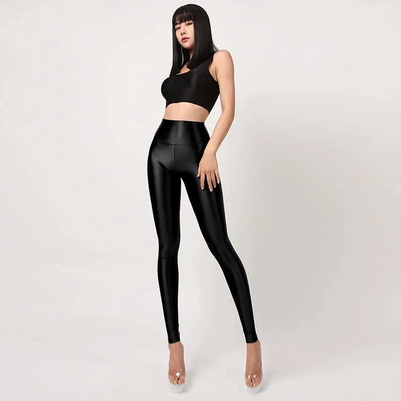 Seamless Satin Glossy High Waist Yoga Pants for Women - Sexy Tight Silk Leggings, Plus Size Workout Pants, Shiny Sports Tights for Fitness, Dance & Lounge Wear