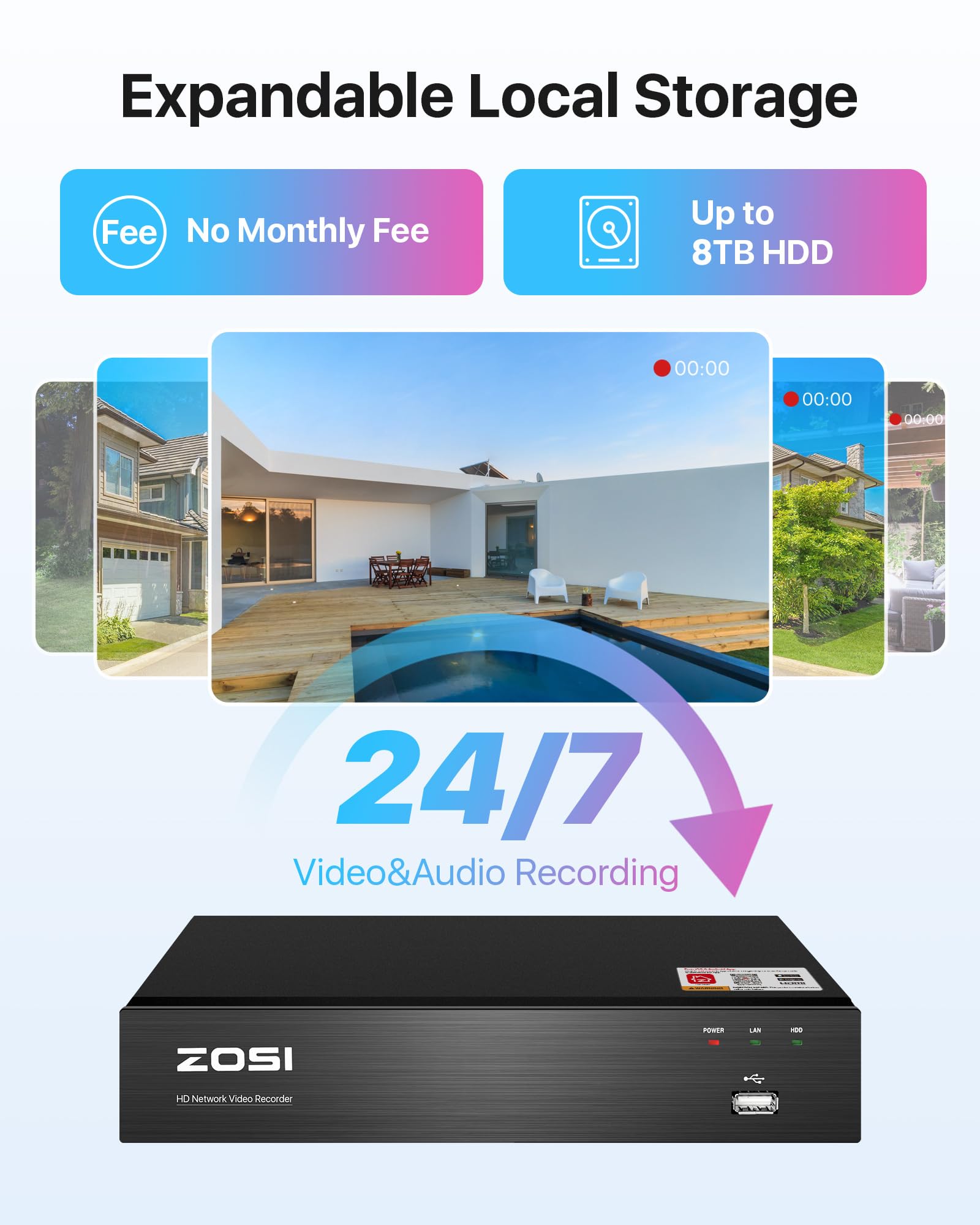 ZOSI 8CH 4K PoE Home Security Camera System with 2TB HDD - 4x 5MP Weatherproof Indoor/Outdoor IP Dome Cameras, Night Vision, Motion Alerts, Remote Viewing, 8-Port 16CH NVR for 24/7 Surveillance - Ideal for Home, Business & Property Security Monitoring