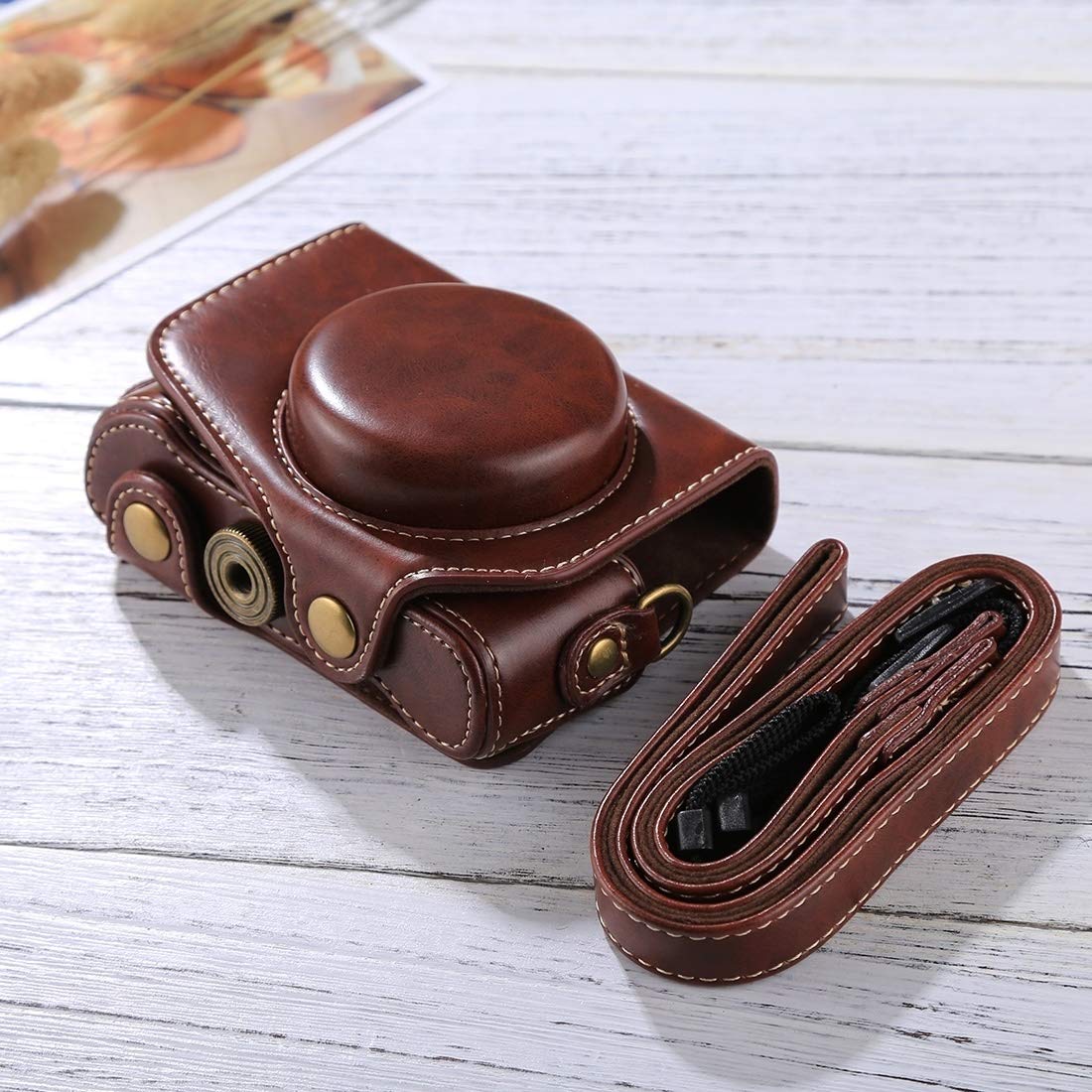Premium PU Leather Camera Bag for Canon PowerShot G7 X Mark II - Full Body Protection Case with Adjustable Strap (Coffee) - Perfect for Travel, Photography & Outdoor Adventures