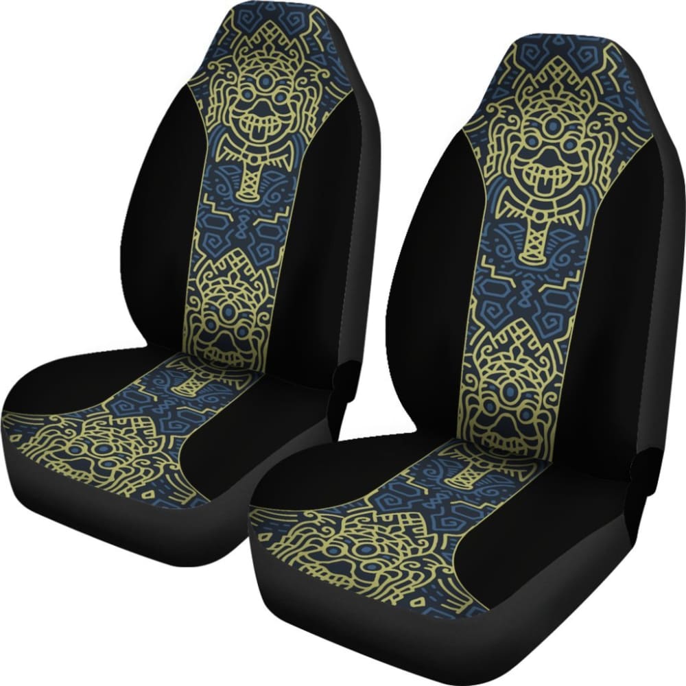 Premium Aztec Elephant Print Car Seat Covers - Blue & Mustard Yellow Design | Universal Fit for Cars, Trucks & SUVs | Waterproof & Durable Protection | Perfect for Road Trips, Camping & Daily Commutes