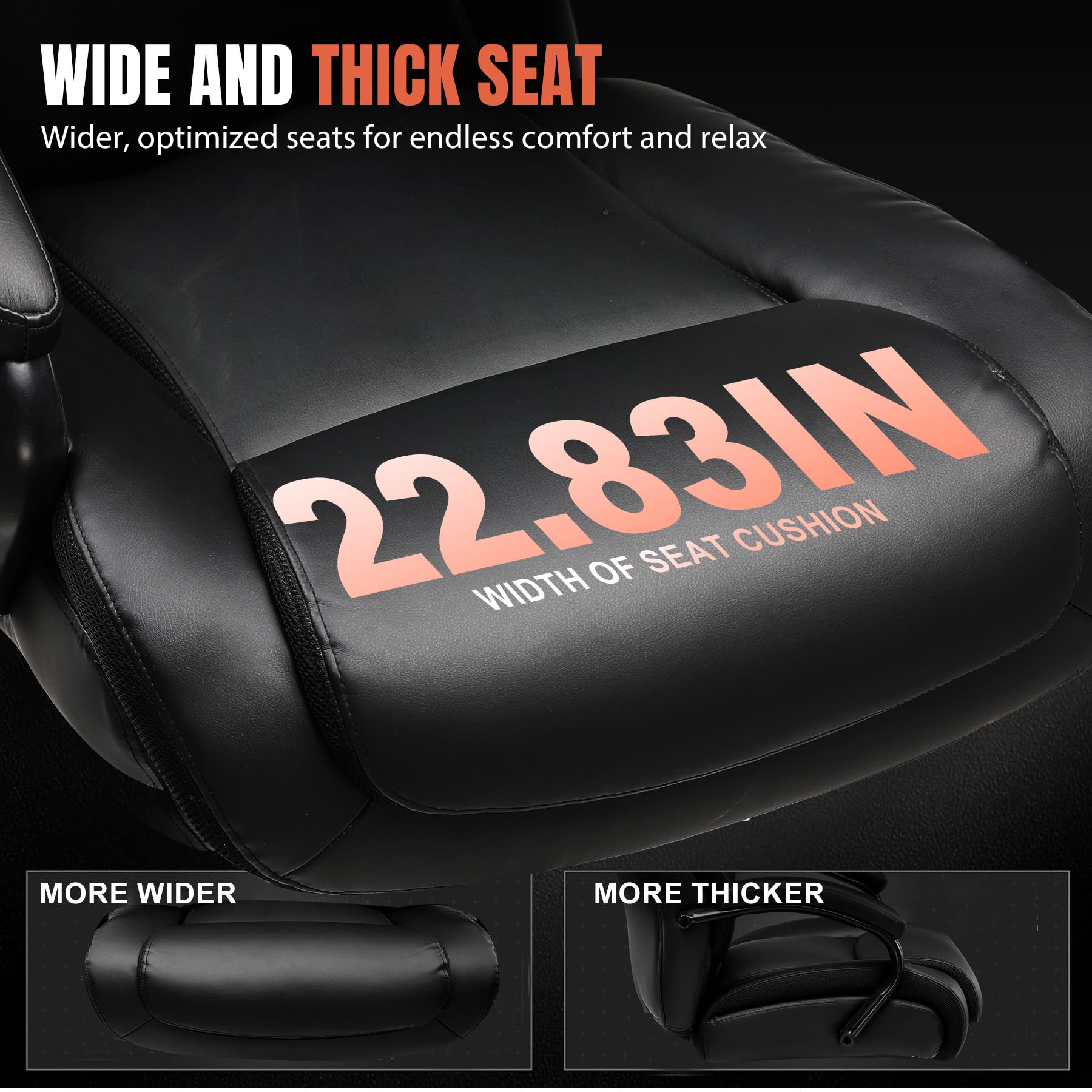 COMHOMA Big and Tall Office Chair 650lbs Capacity - Ergonomic Computer Desk Chair with Adjustable Headrest, 6-Way Rocking & Swivel - High Back Executive Leather Chair with Thickened Armrests - Perfect for Home Office, Gaming, and Long Work Sessions