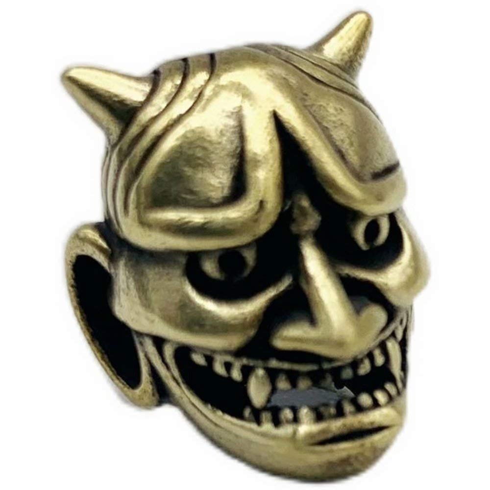 Vintage Brass Hannya Mask EDC Beads - DIY Paracord Keychain Accessories for Survival Gear, Tactical Bracelets & Outdoor Enthusiasts
