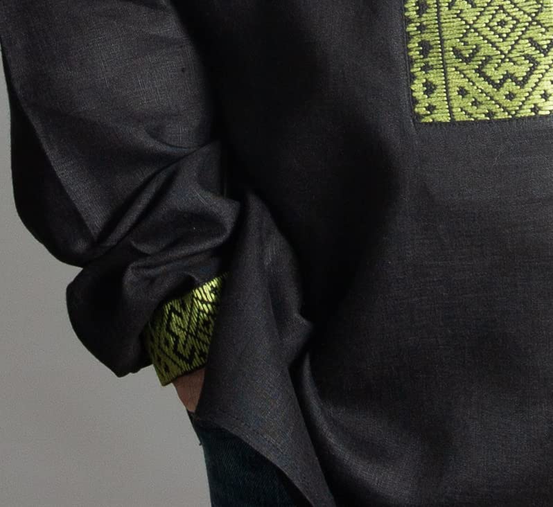 Men's Black Linen Vyshyvanka Shirt with Red & White Embroidery - Sizes S to 3XL - Valentine's Day Gift for Him - Perfect for Ukrainian Festivals, Cultural Events & Date Nights