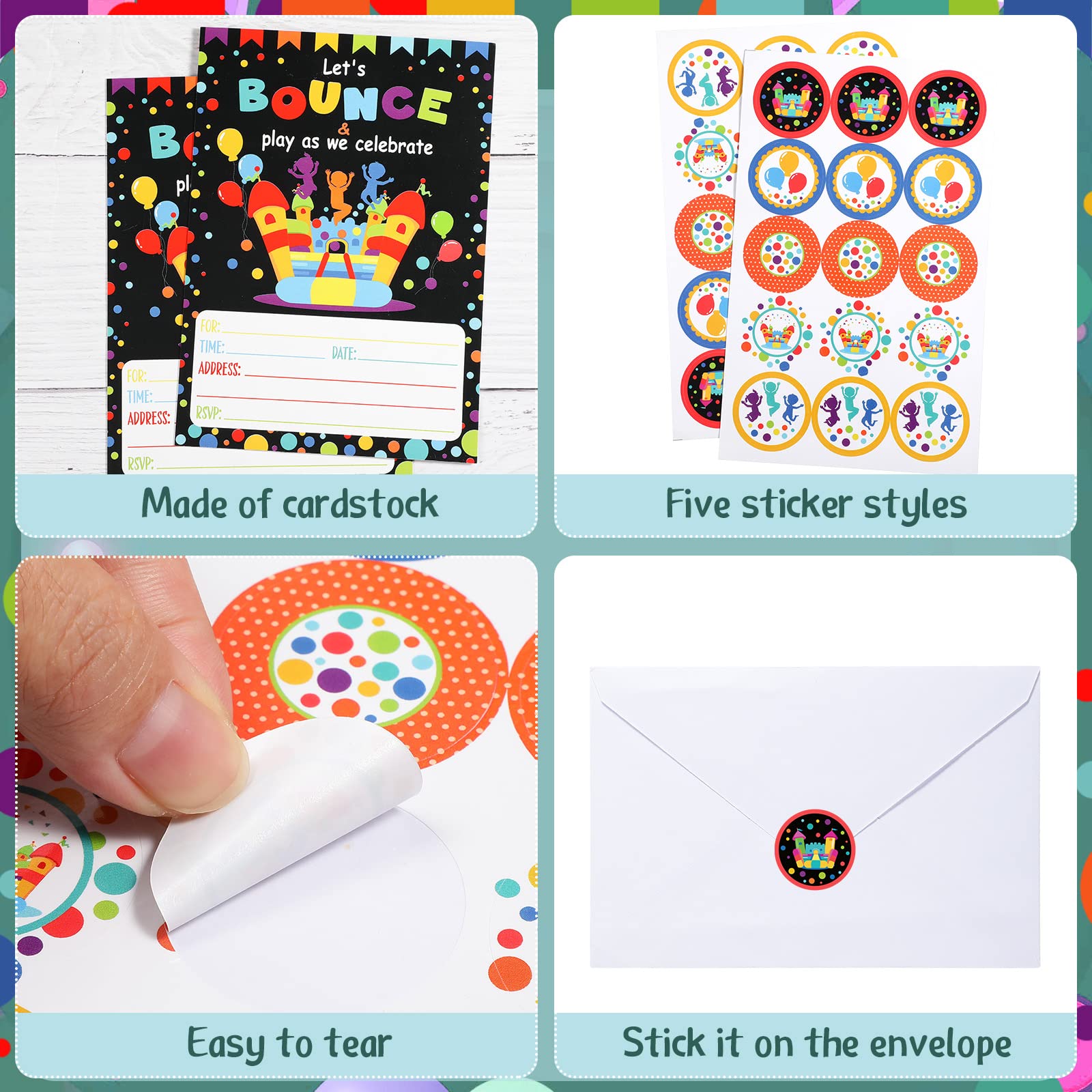 30 Pack Bounce House Birthday Party Invitations - Jumping Trampoline Themed Invite Cards with Envelopes & Stickers - Fun Kids Party Decorations for Boys & Girls - Perfect for Backyard Bounce Parties, School Events & Birthday Celebrations