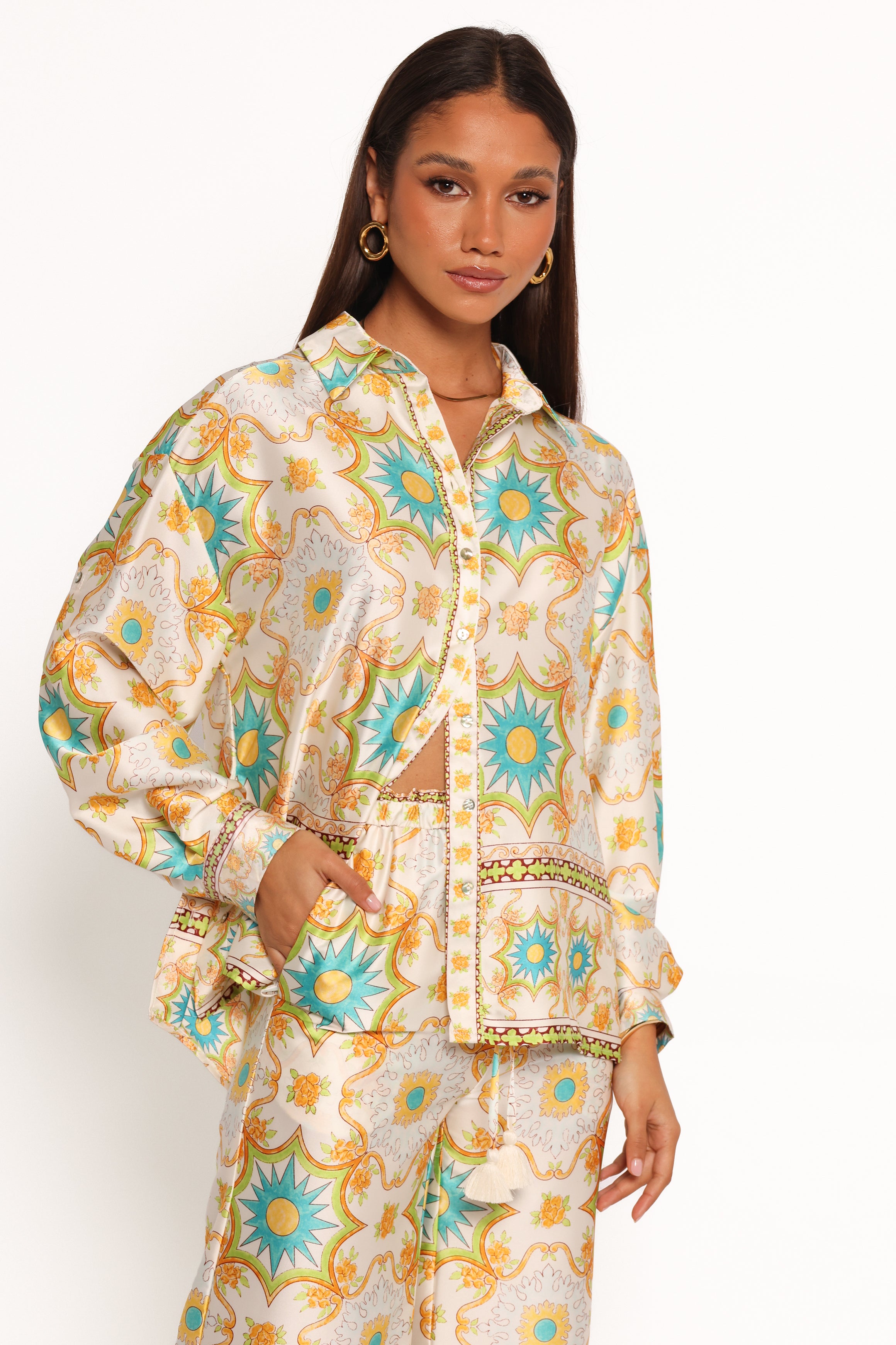 Gretel Shirt - White & Multi Color Women's Blouse | Perfect for Casual Wear, Office Outfits & Date Nights