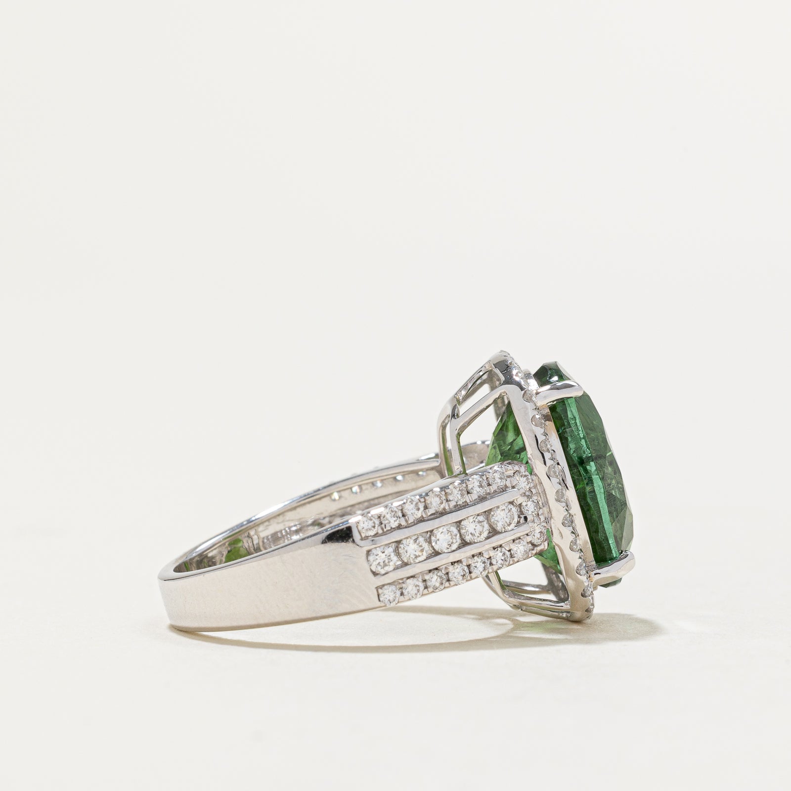 18K White Gold Tourmaline and Diamond Cocktail Ring - 6.00ct Tourmaline & 0.65ctw Diamonds - Size 6.5 - Elegant Evening Wear & Special Occasion Jewelry Gift