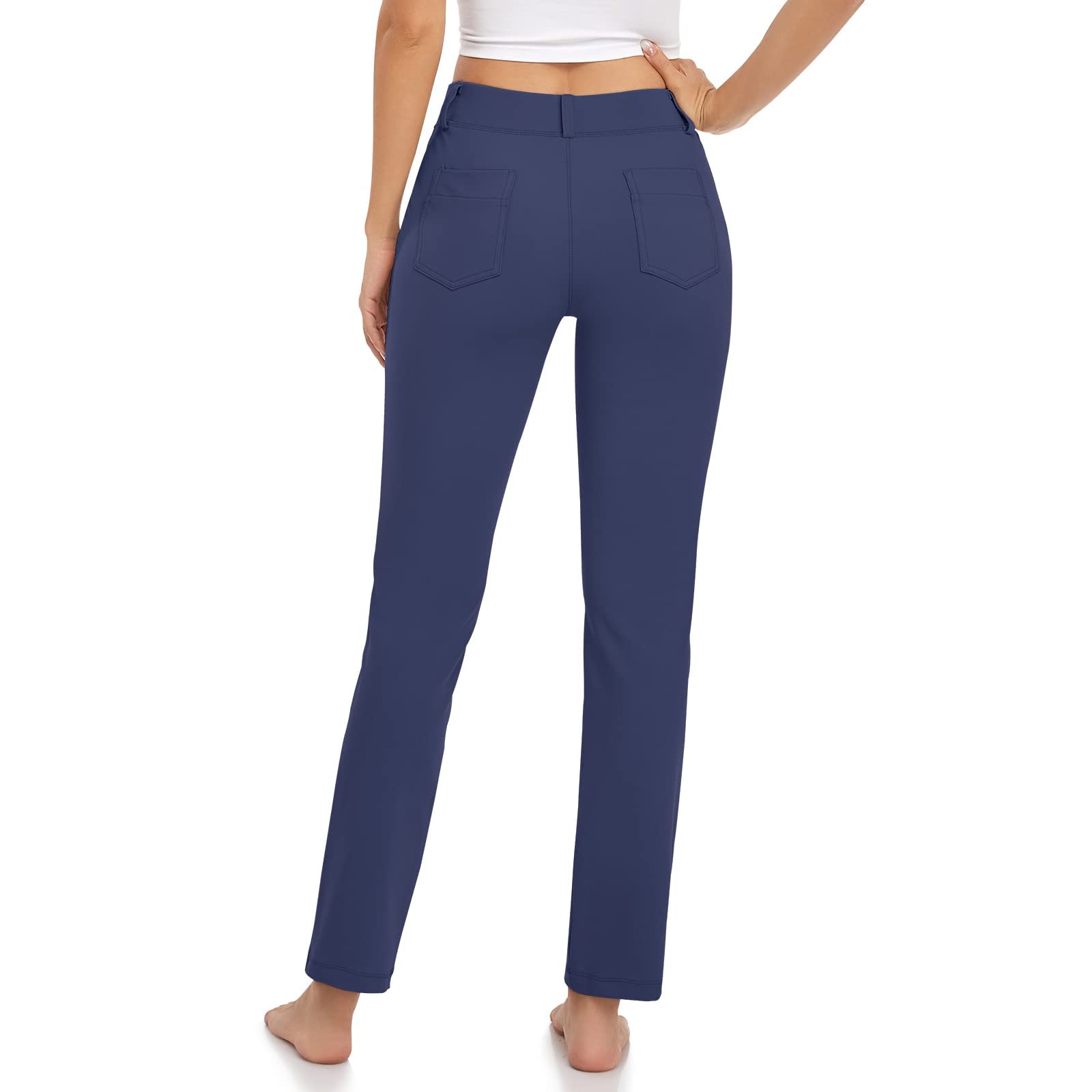 HISKYWIN Women's Stretchy Yoga Dress Pants - Straight Leg & Bootcut Office Slacks with Pockets for Business Casual, Petite Sizes - Perfect for Work, Yoga & Everyday Wear