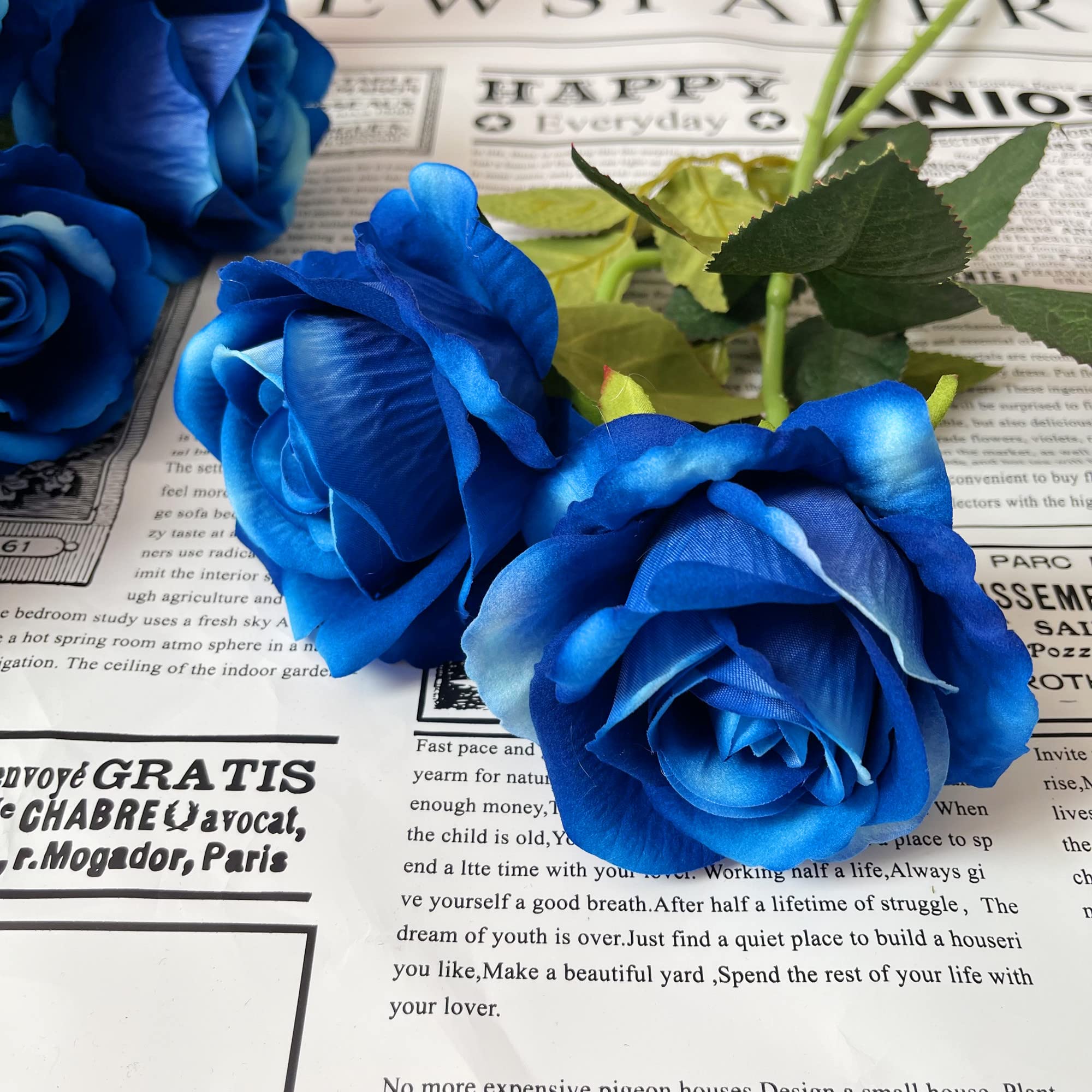 12 Pcs Artificial Silk Rose Flowers - Real Touch Faux Roses with Stems for Home Decor, Wedding Bouquets, Party & Garden Floral Arrangements - Blue Roses for Centerpieces, DIY Crafts, and Romantic Gifts