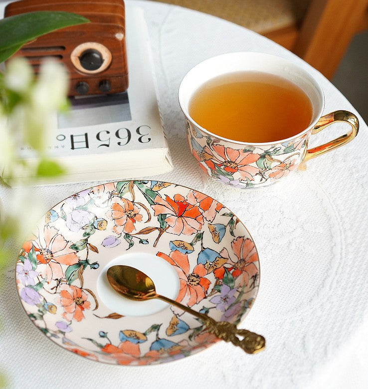 Premium Ceramic Coffee & Tea Cup Set - Elegant Bone China Porcelain with Saucers - British Royal Style Afternoon Tea Cups - Gift Boxed Tea Set for Home, Cafe & Special Occasions