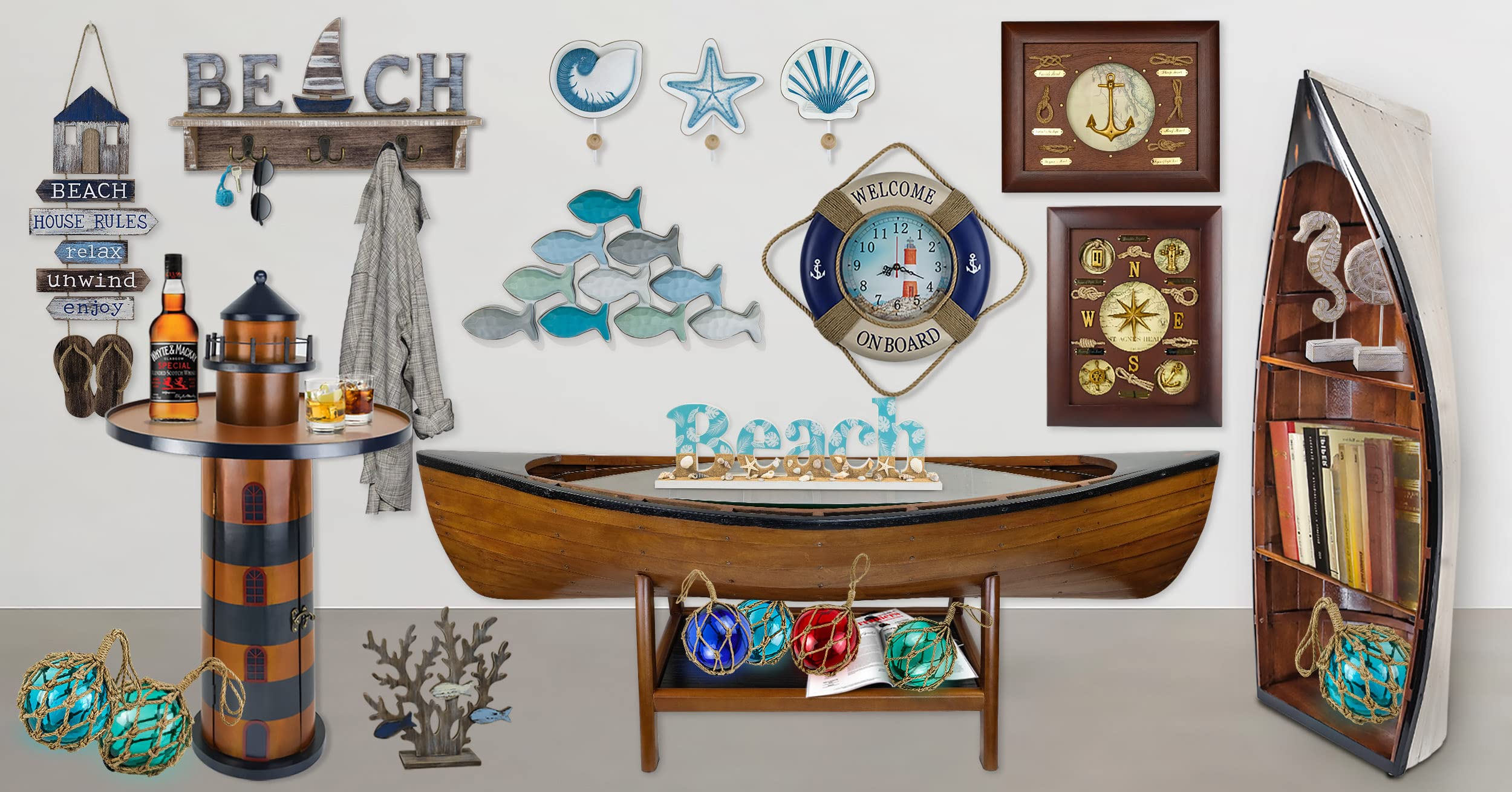SAILINGSTORY Nautical Beach Wall Decor - Wooden Coat Rack with Shelf & Key Hooks | Perfect for Coastal Home Decor, Entryway Organization & Beach House Style