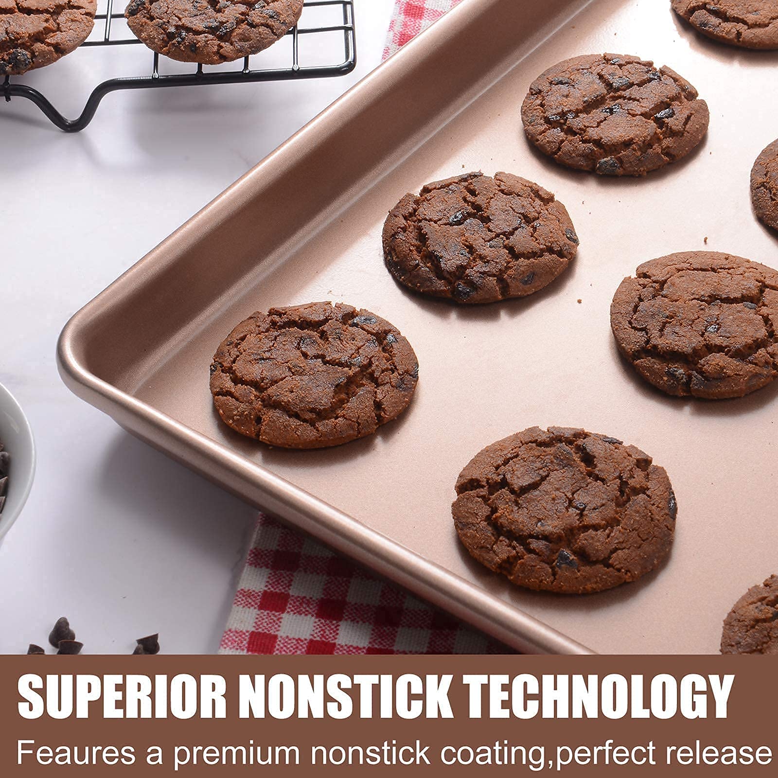 Nonstick Cookie Sheet Set - 13inch & 18inch Gold Baking Pans for Oven, Perfect for Cookies, Roasting Vegetables & Meal Prep