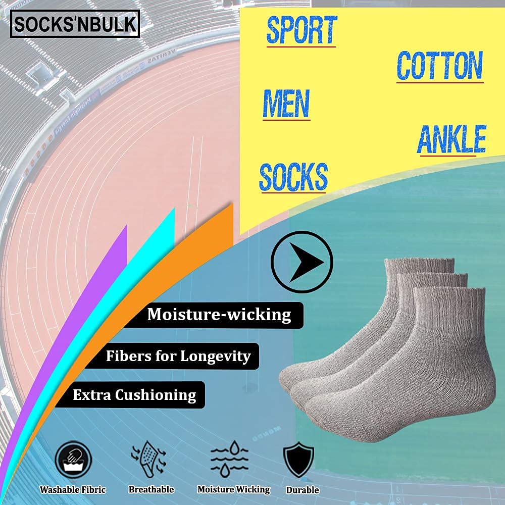 60 Pairs Bulk Wholesale Men's Sport Socks - Cotton Crew, Ankle & Tube Socks for Men (Size 10-13, Gray Ankle) - Perfect for Gym, Running & Everyday Comfort