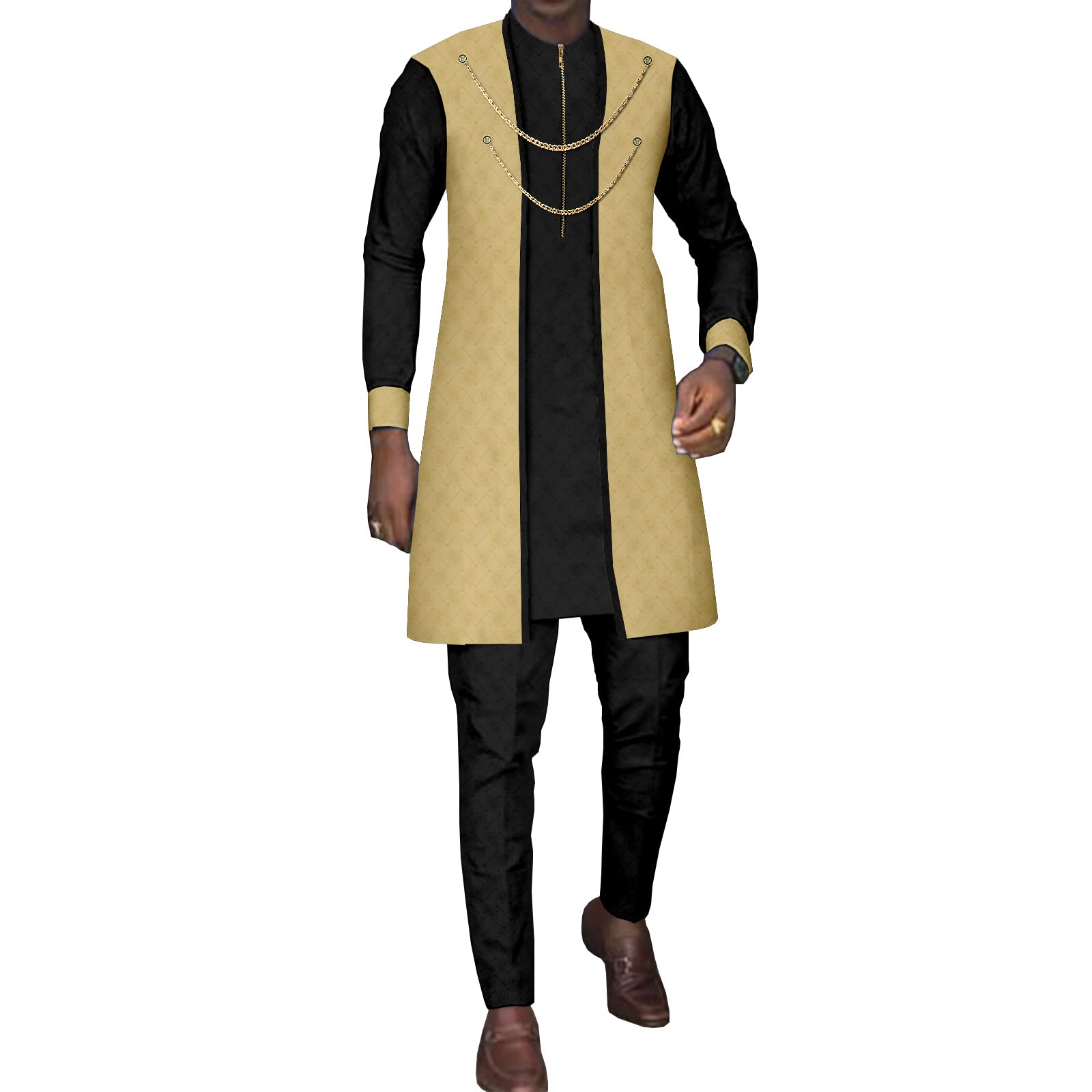 African Print Men's 3-Piece Outfit - Stylish Zip Jacket, Shirt & Pants Set for Wedding, Evening Events | Traditional Ethnic Attire for Special Occasions
