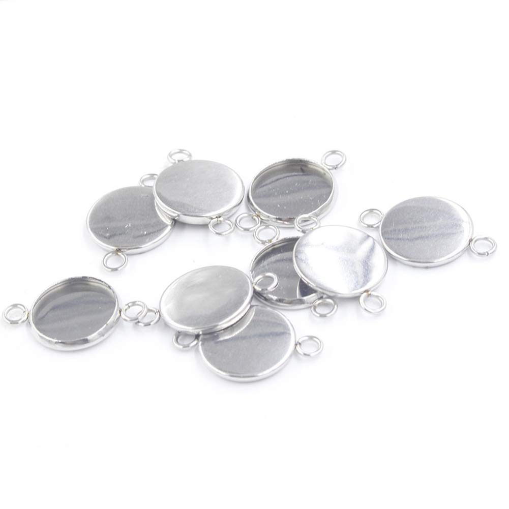20 Pcs 12mm Stainless Steel Round Cabochon Setting Tray Connectors - DIY Jewelry Making Supplies for Rings, Necklaces & Bracelets - Perfect for Crafters & Jewelry Designers